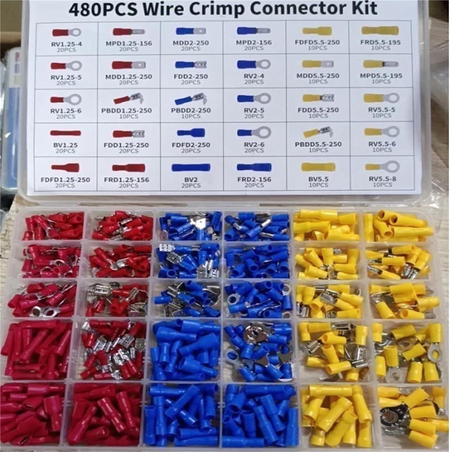 Crimp Connectors 480PCS Insulated Cable Connector Electrical Wire Crimp Spade Butt Ring Fork Set Lugs Rolled Terminals Assorted Kit for Automotive Marine Boat Truck