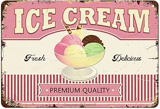 Ice Cream Tin Sign Vintage Metal Signs Wall Decor for Ice Cream Stand Cold Drink Shop Home Kitchen Bar Restaurant Cafe 12x8 Inch