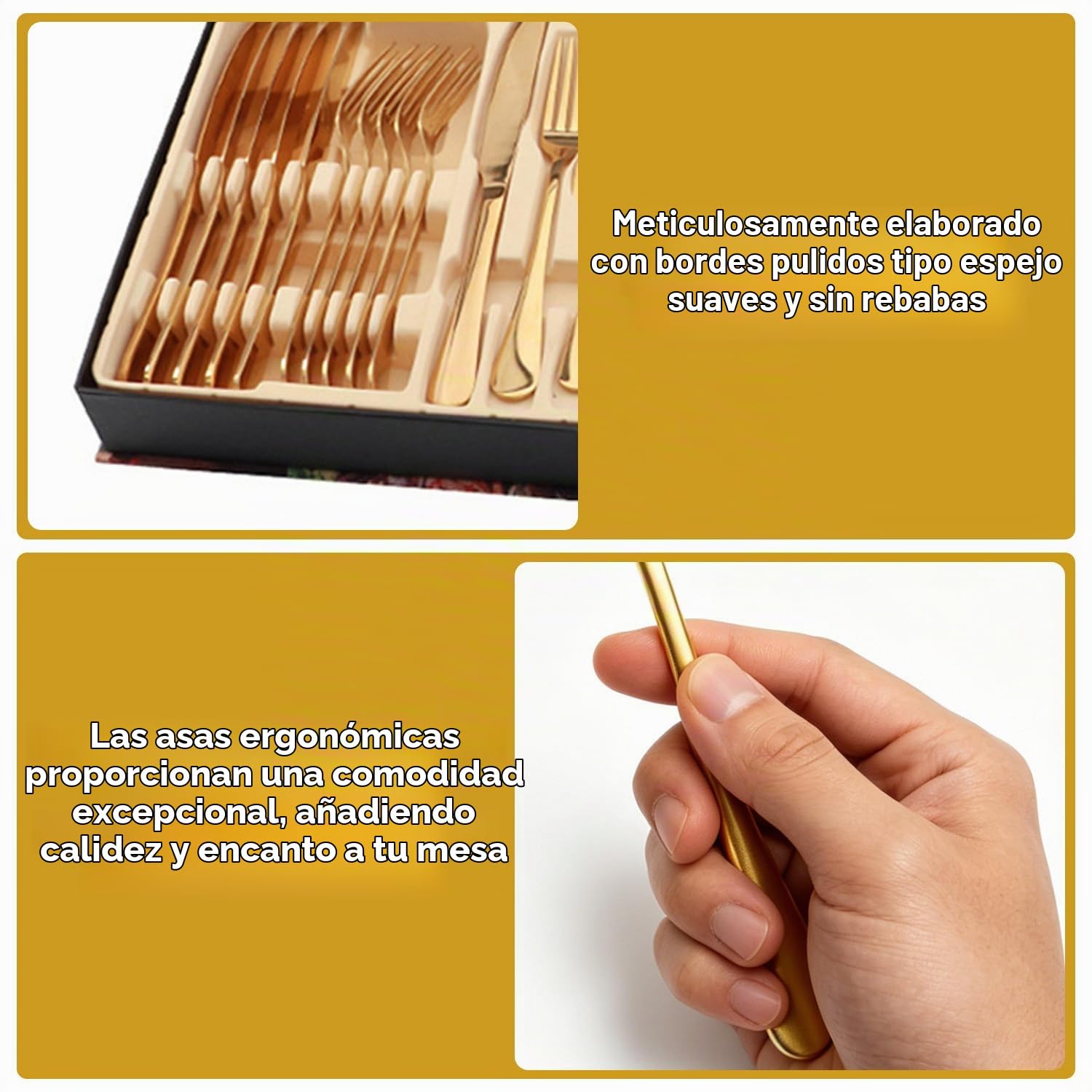 Juego de Cubiertos de 24 Piezas, Juego de Regalo de Cubiertos de Acero Inoxidable, Juego de Cuchara, Tenedor y Cuchillo para Carne para el Hogar, Cocina, Restaurante, Boda(Oro)