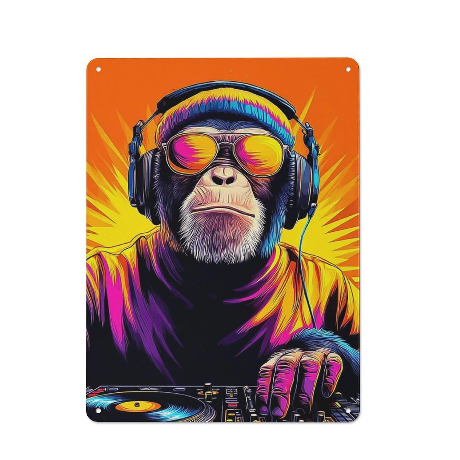 Junmoney Chill Monkey Dj Retro Metal Sign 40X30cm, Garage Style Shed Wall Plaque For Garage, Hobby Room, Office Or Man Cave