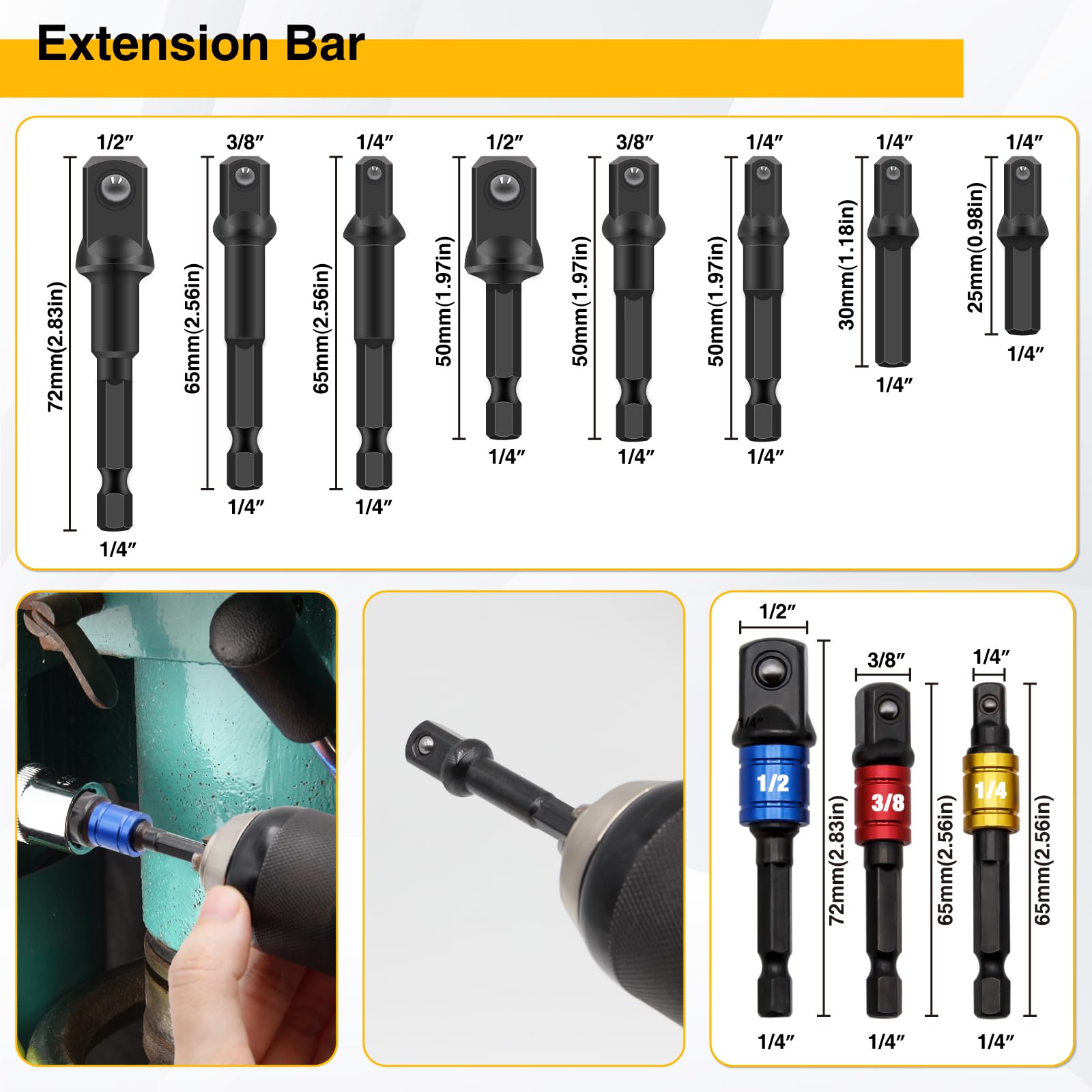 38 extensiones de broca flexibles, taladro de ángulo recto de 105°, soporte de brocas, adaptador de enchufe hexagonal, extensión de broca flexible, kit de puntas de destornillador de extensión