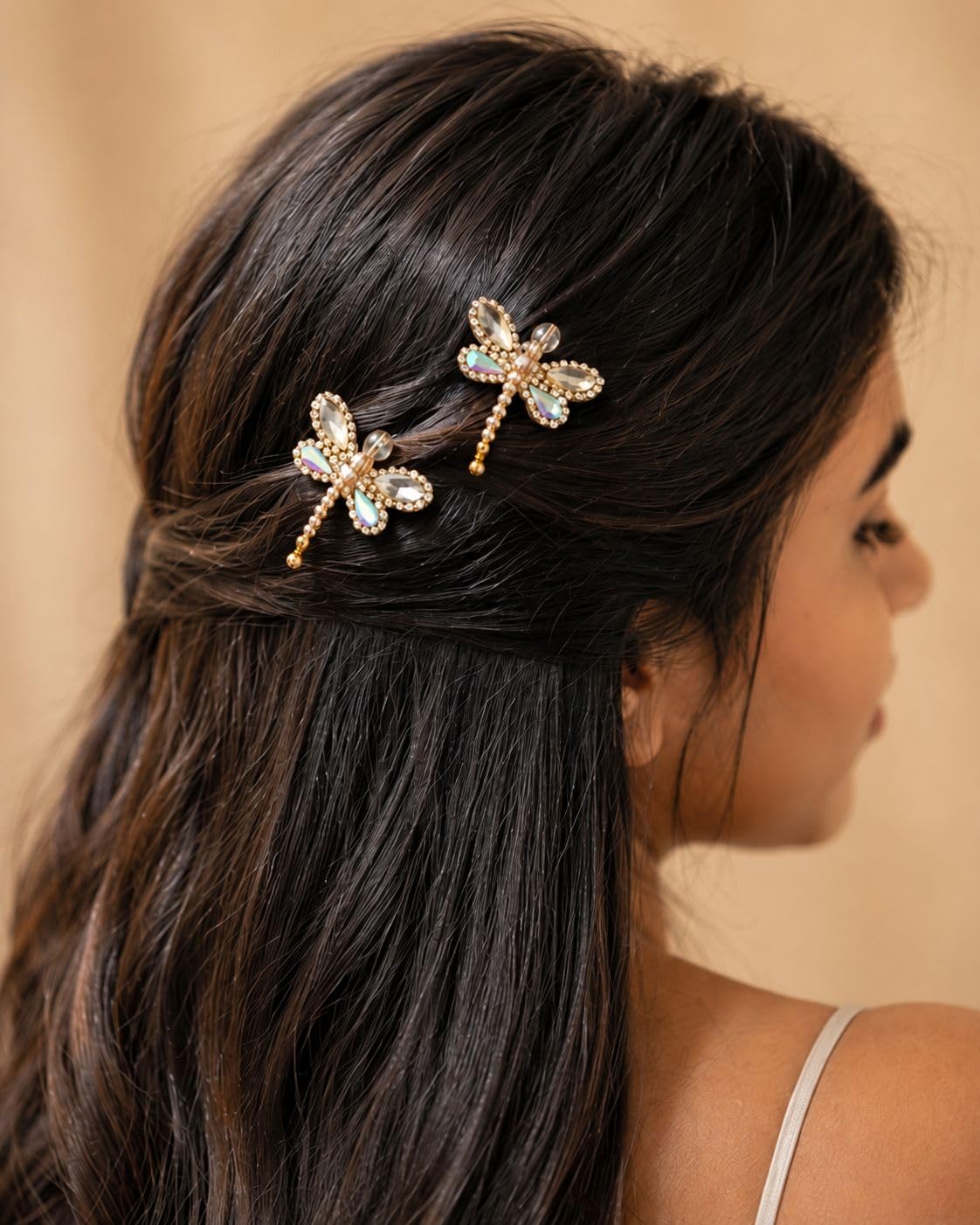 Pearls N Twirls – Golden Crystal Dragonfly Hair Clips (Pack of 2) | Bridal Hair Accessories for Women & Girls | Wedding, Prom, Party & Gifting (Gold)-picture-55