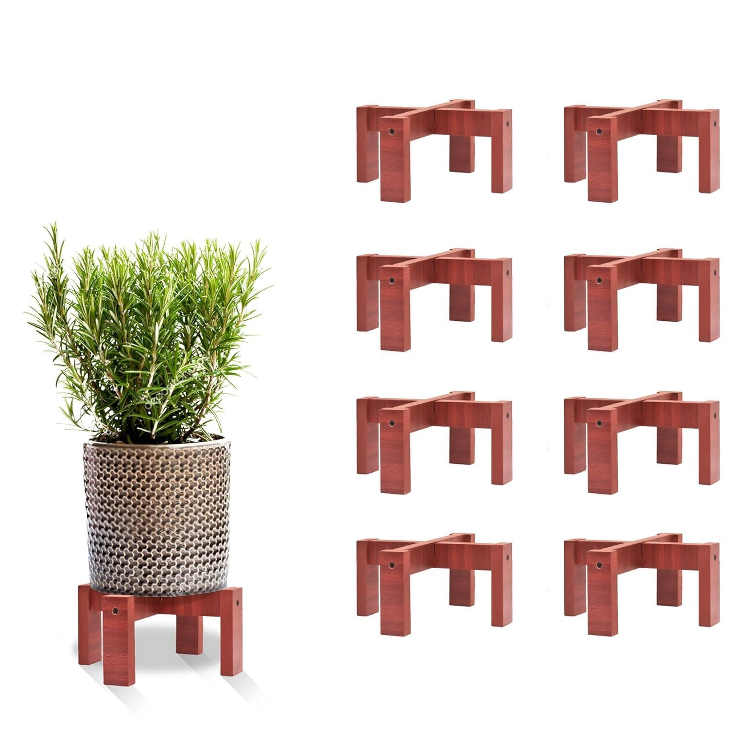 Dime Store Wooden Balcony Garden Plant Stand Patio Indoor- Plant Holder for Plants and Flowers - Pot Stand for Living Room Balcony Office (Set of 8)-image-27