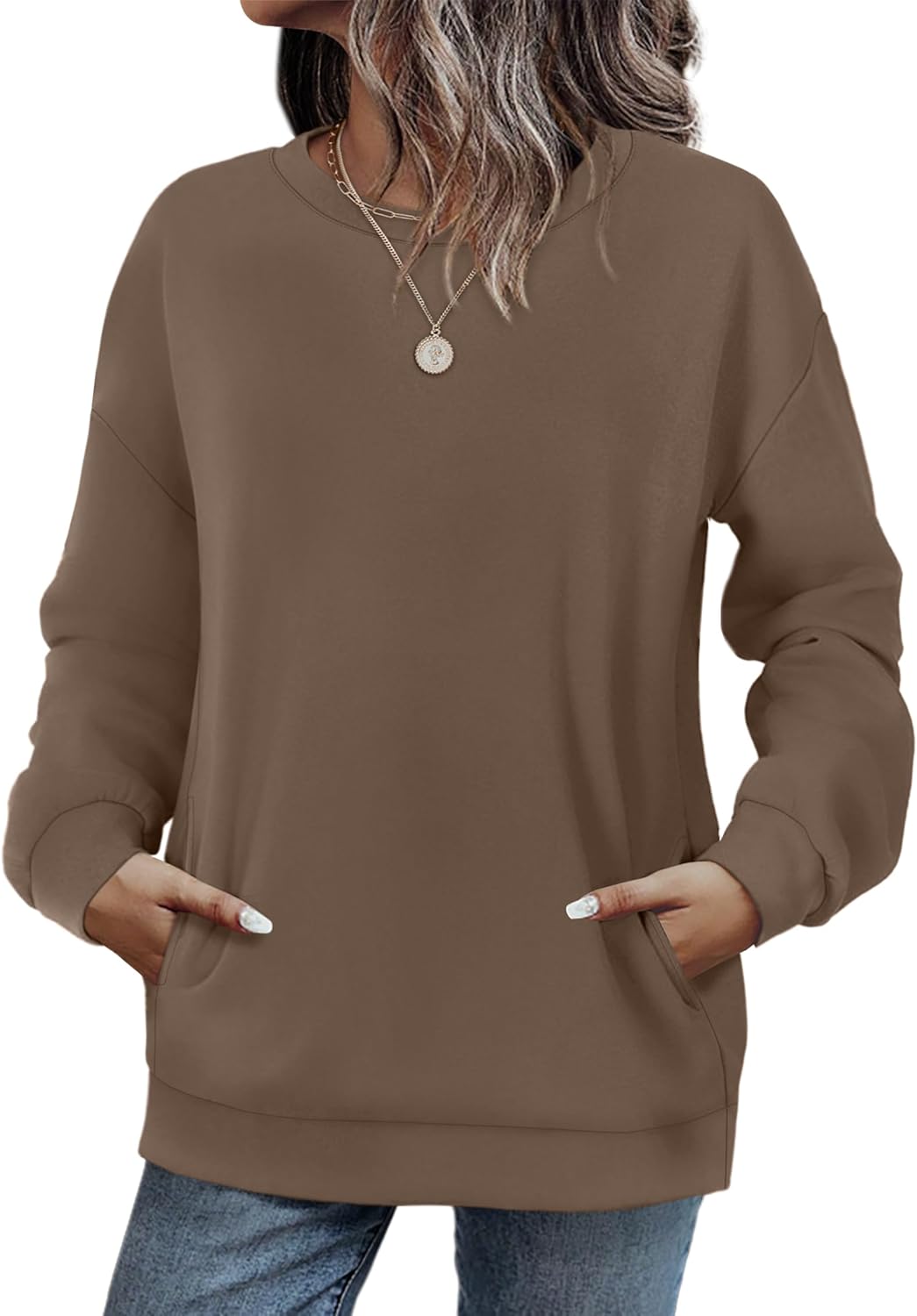 WIHOLL Crewneck Sweatshirts Women Long Sleeve Tops 2025 Fall Fashion Clothes Winter Pullover with Pockets S-2XL WIHOLL Crewneck Sweatshirts Women Long Sleeve Tops 2025 Fall Fashion Clothes Winter Pullover with Pockets S-2XL
