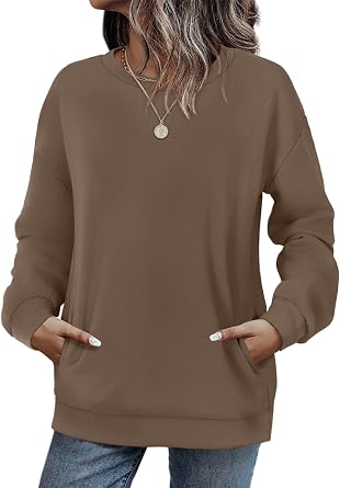 WIHOLL Crewneck Sweatshirts Women Pockets Long Sleeve Tops Fall Fashion
