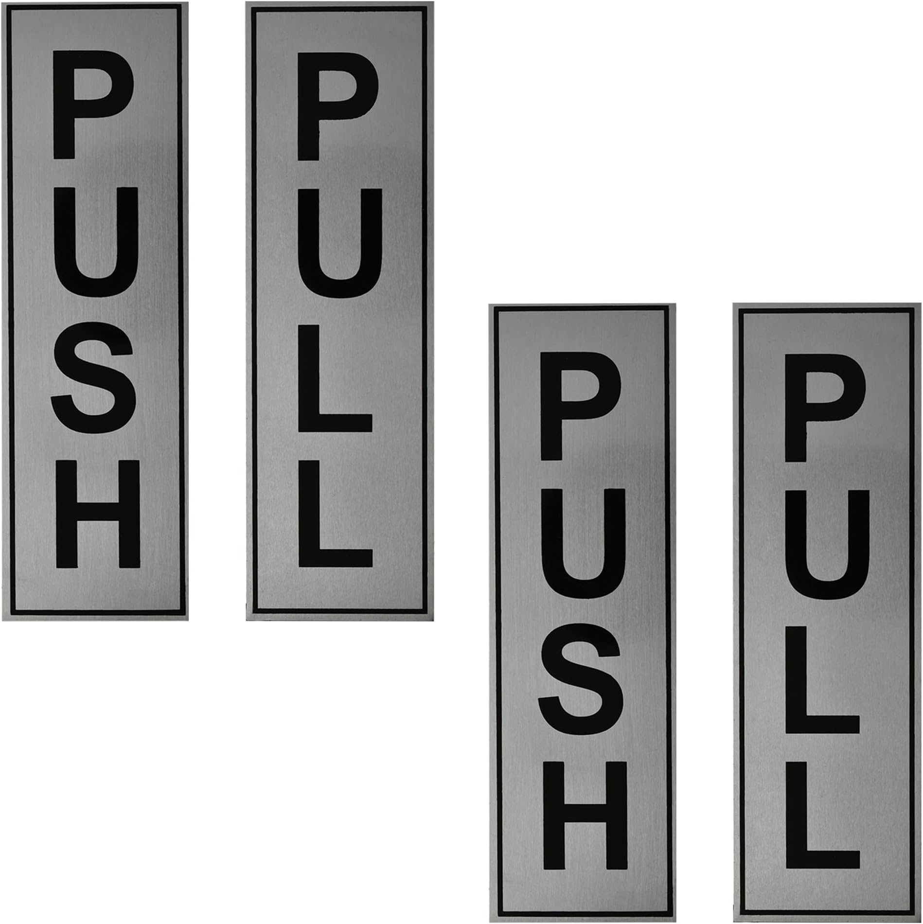 Buzz Cool Silver Metal Push Pull Sign Board For Offie and Shop Glass and Wooden | Self Adhesive Stainless Steel Metal Sticker for Door | Push and Pull Sticker for Hospital Malls Office 2 Set Pack