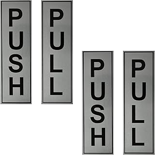 Buzz Cool Silver Metal Push Pull Sign Board For Offie and Shop Glass and Wooden | Self Adhesive Stainless Steel Metal Sticker for Door | Push and Pull Sticker for Hospital Malls Office 2 Set Pack (4Pcs)