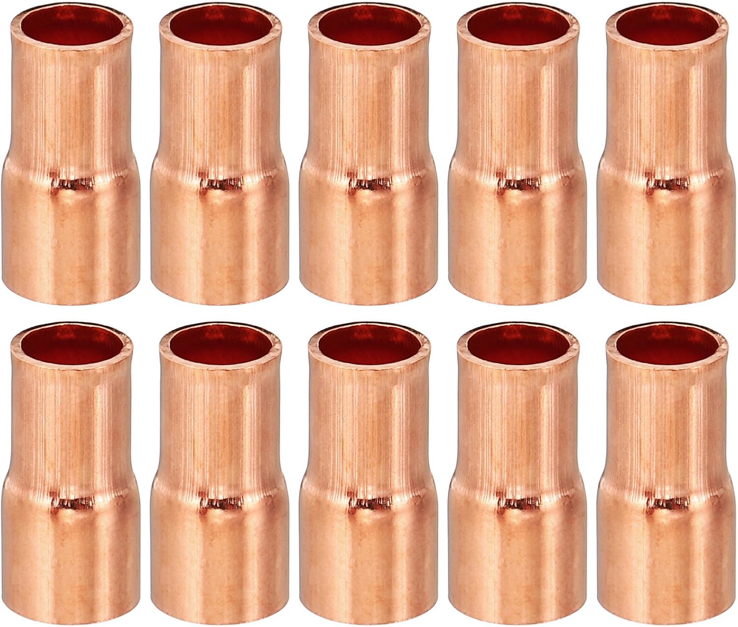 PATIKIL 5/16" to 1/4" ID Copper Reducer, 10pcs 99.9% Pure Copper Reducing Coupling Pressure Fitting Pipe Tube Connector Adapter with Sweat Solder Connection for HVAC Refrigeration System