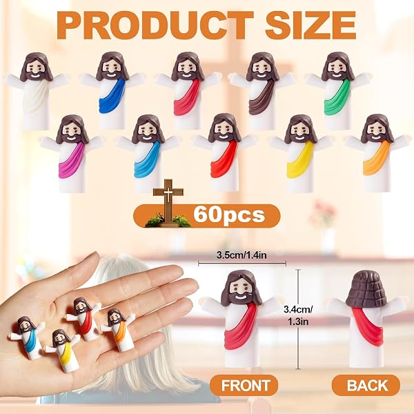 Easter 60pcs Mini Jesus Figures, Little Figures Jesus Loves You Bulk Figurine, Multicolor Mini Figure to Hide Christian Gifts, Christian Gifts for Women for Church Baptism Activities Party Supplies - 2