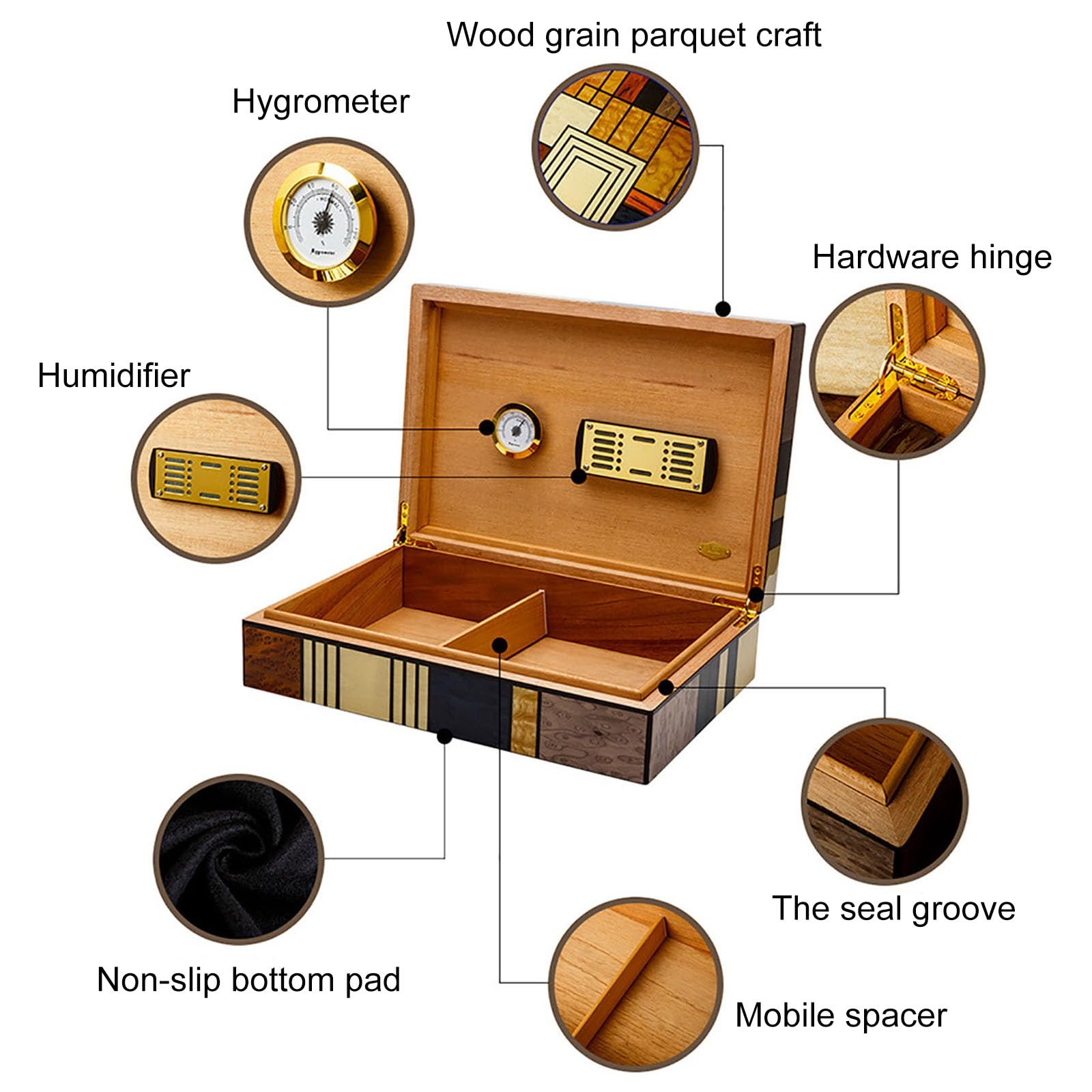 Cave à Cigares pour 25 Cigares avec HygromèTre NuméRique, Humidificateurs, Plateau en CèDre Espagnol Et Doublure en CèDre Espagnol, Cadeau pour Les PèRes, Mari