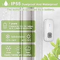 Vista 3 de Timbre inalámbrico, timbre impermeable que funciona a un alcance de 1300 pies con 55 tonos de llamada, 5 niveles de volumen y modo silencioso