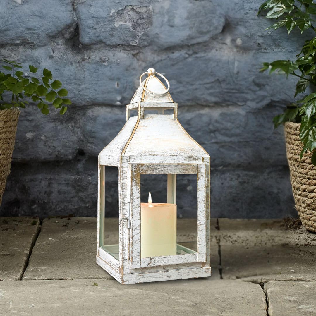 Behoma Vintage Style Metal & Clear Glass Miami Lantern, 11.4 inch Rustic White Tea Light Candle Holder for Diwali Décor, Table-top and Wall-Hanging Indoor and Outdoor (Candle/Lights NOT Included) (B0BHW3X2L9) Amazon Price History, Amazon Price Tracker