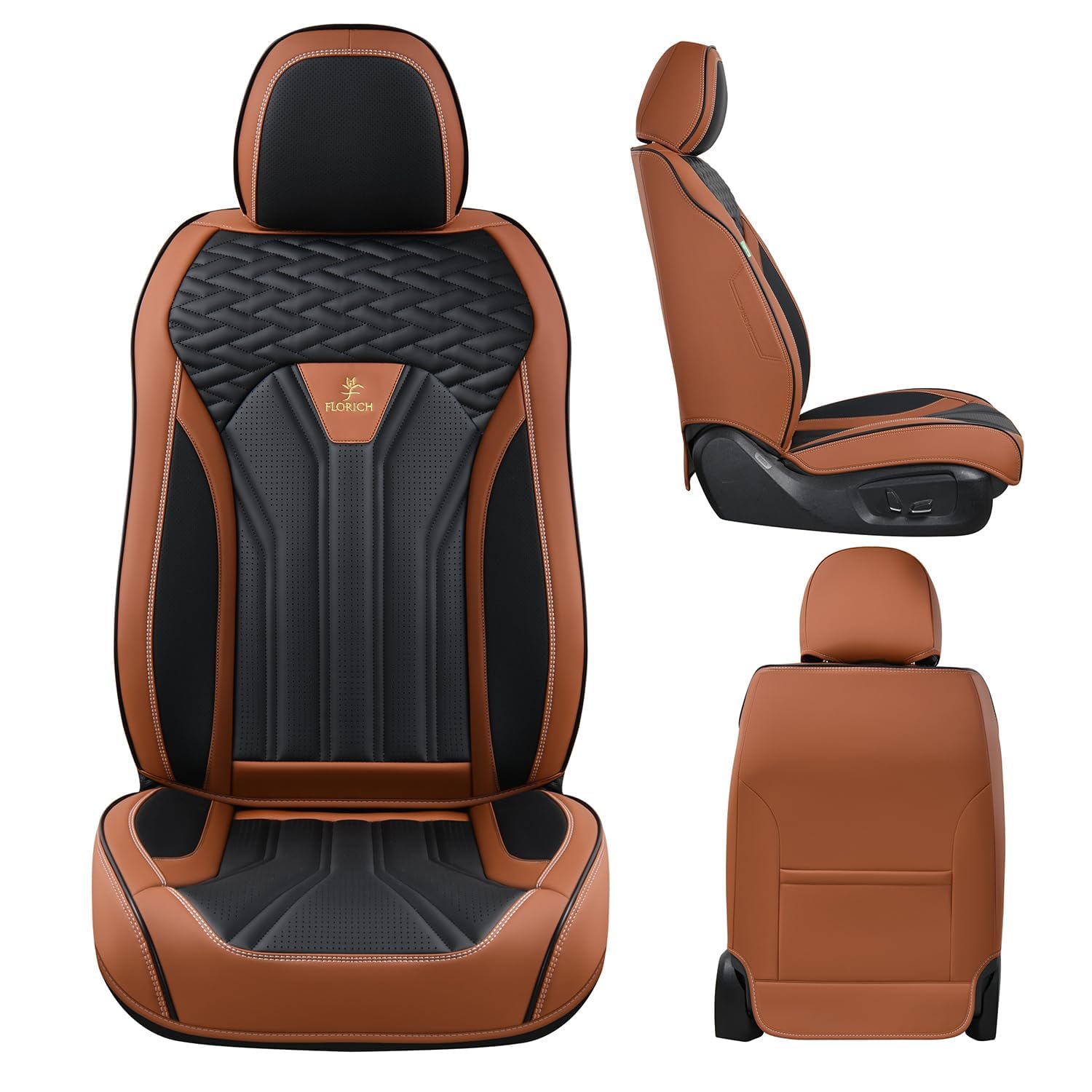 FLORICH Coprisedili in Pelle Anteriori e Posteriori per 5 Sedili - Set Completo Universale per Auto, Berline, SUV e Camion