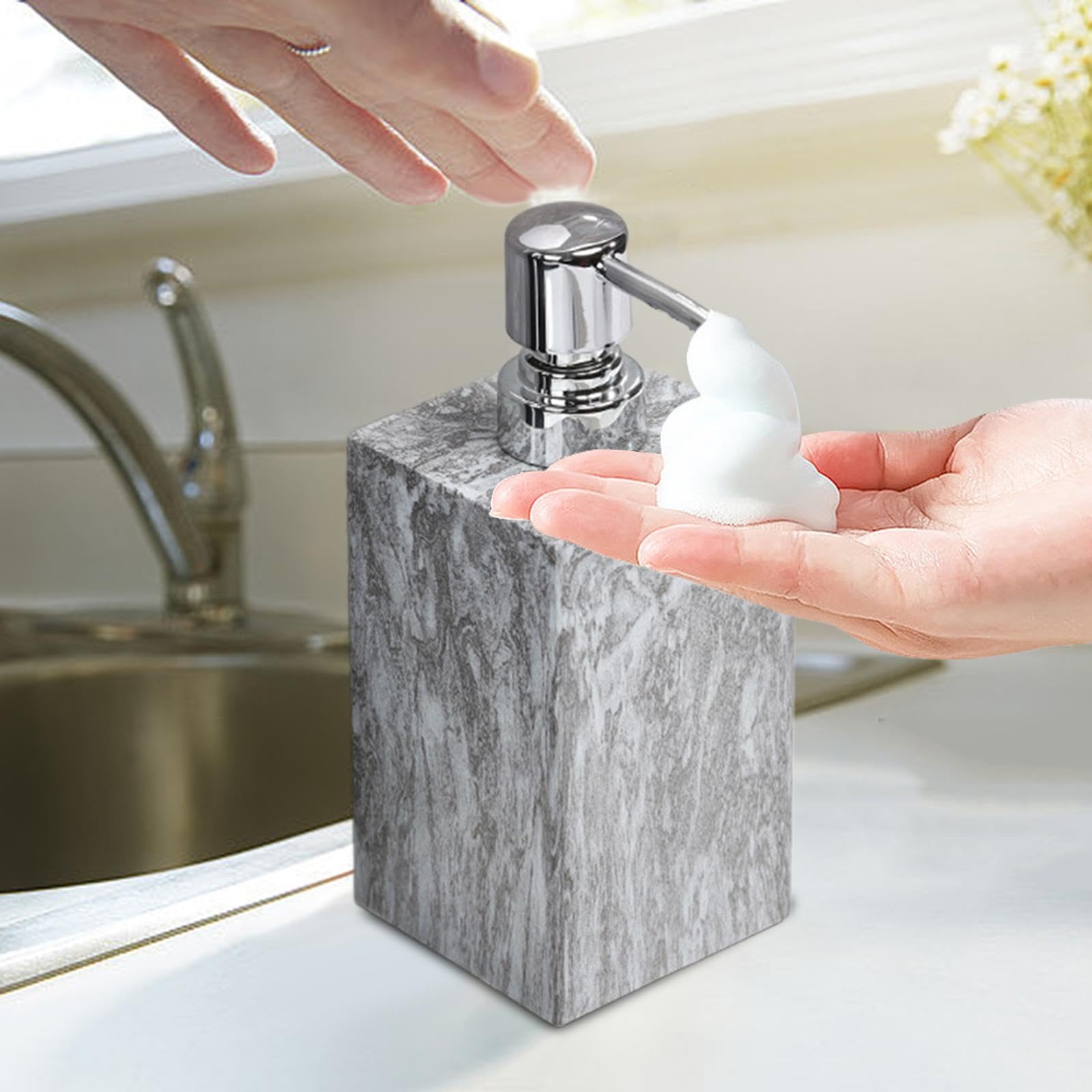 Dispenser di Sapone in Marmo con Pompa in Acciaio Inox, Elegante Contenitore per Lozione Antiruggine, Flacone Decorativo per Piano di Lavoro, Grigio