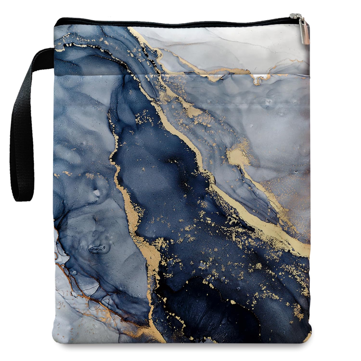 Book Sleeve Book Sleeve for Book Lovers Book Protector Bookish Gifts Book Cover with Zipper for Paperback Washable Bookcover for Teen Adult Teacher Gifts(Golden Cyan Marble)