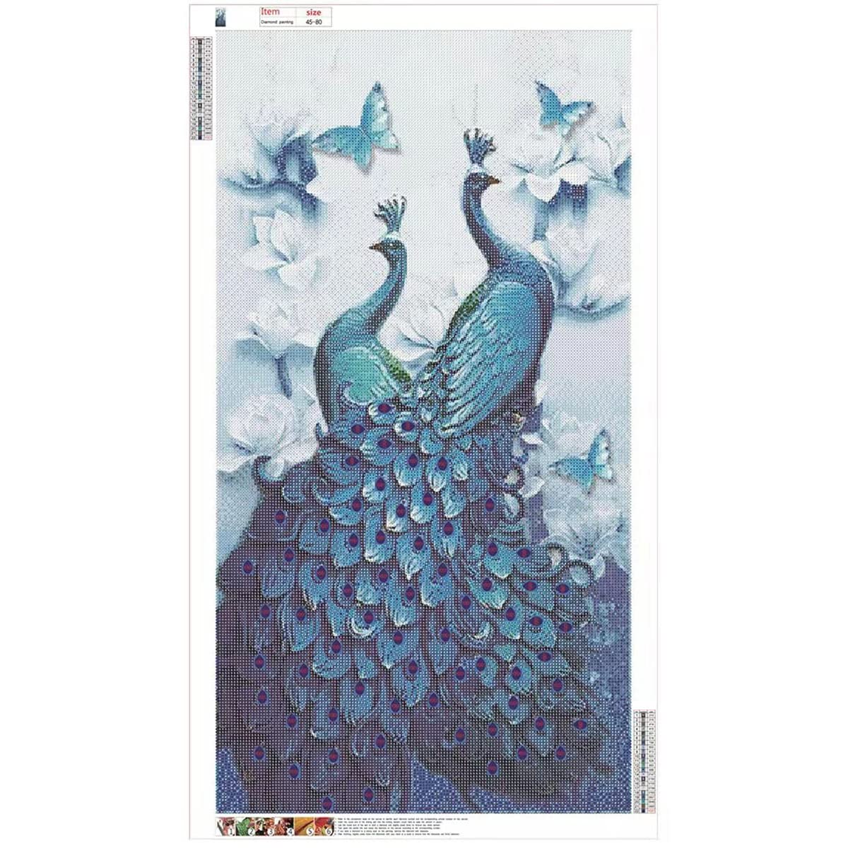 Instarry Diamond Painting 5D Pavone Blu, Grandi Dimensioni 82x50 Cm, Kit Completo Con Diamanti Rotondi