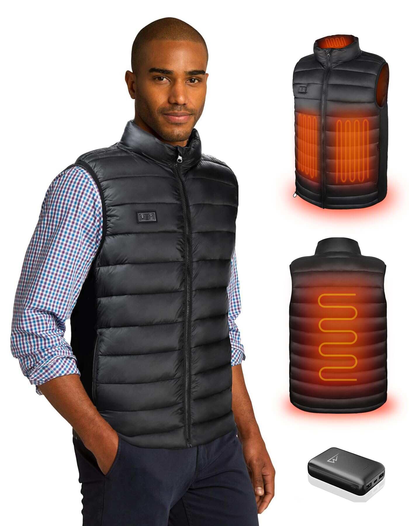 Loowoko Gilet riscaldato uomo con batteria 10000mAh, giubbotto riscaldato leggero 3 livelli di calore + 4 zone di riscaldamento, Per lavoro all'aperto, ciclismo, moto e sci