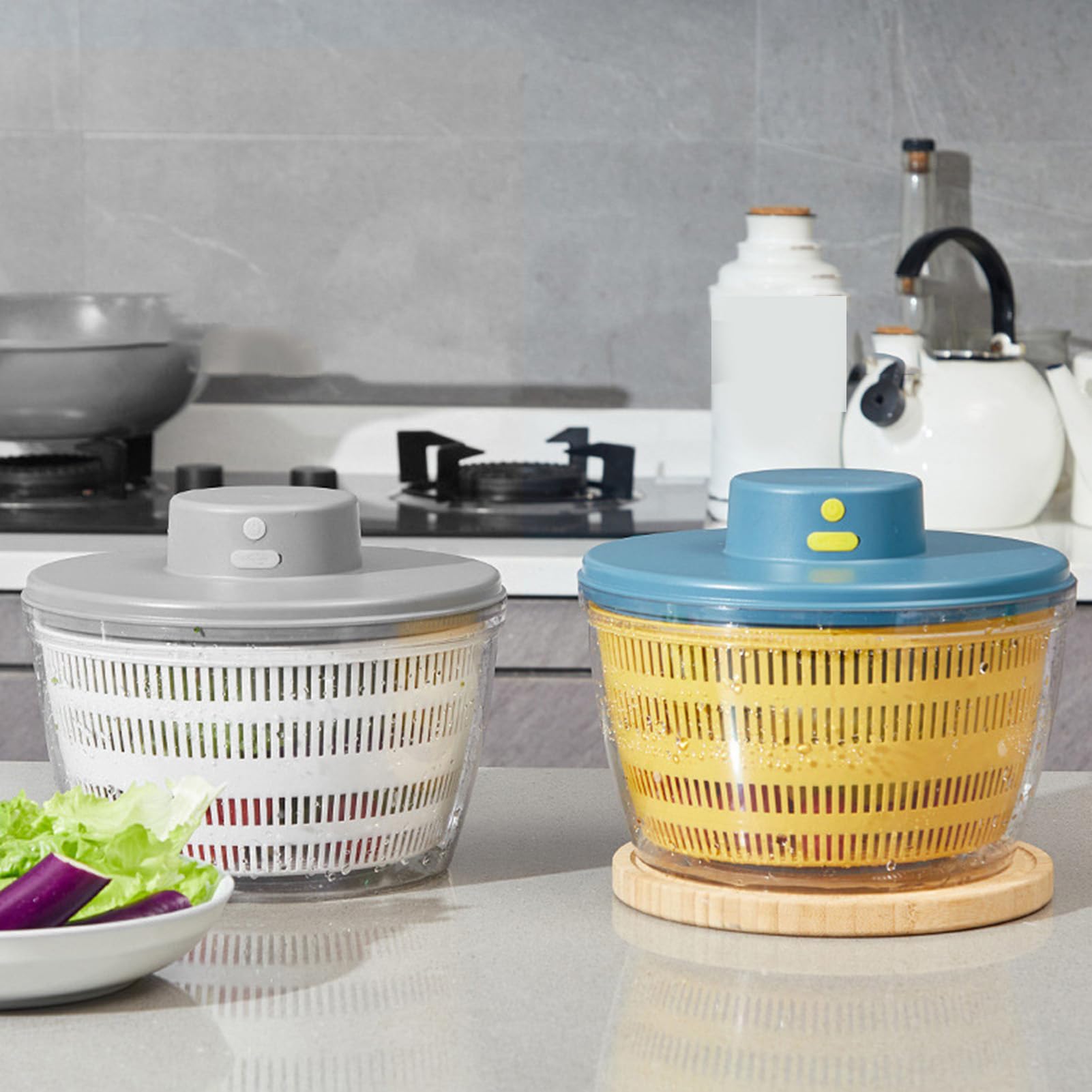 Centrifuga per Insalata, Asciuga Verdure Compatto Automatico di Grande capacità da 4 Litri, Centrifuga per Lattuga con Base Antiscivolo per Frutta, Verdura, Lavaggio, Asciugatura, Domestica