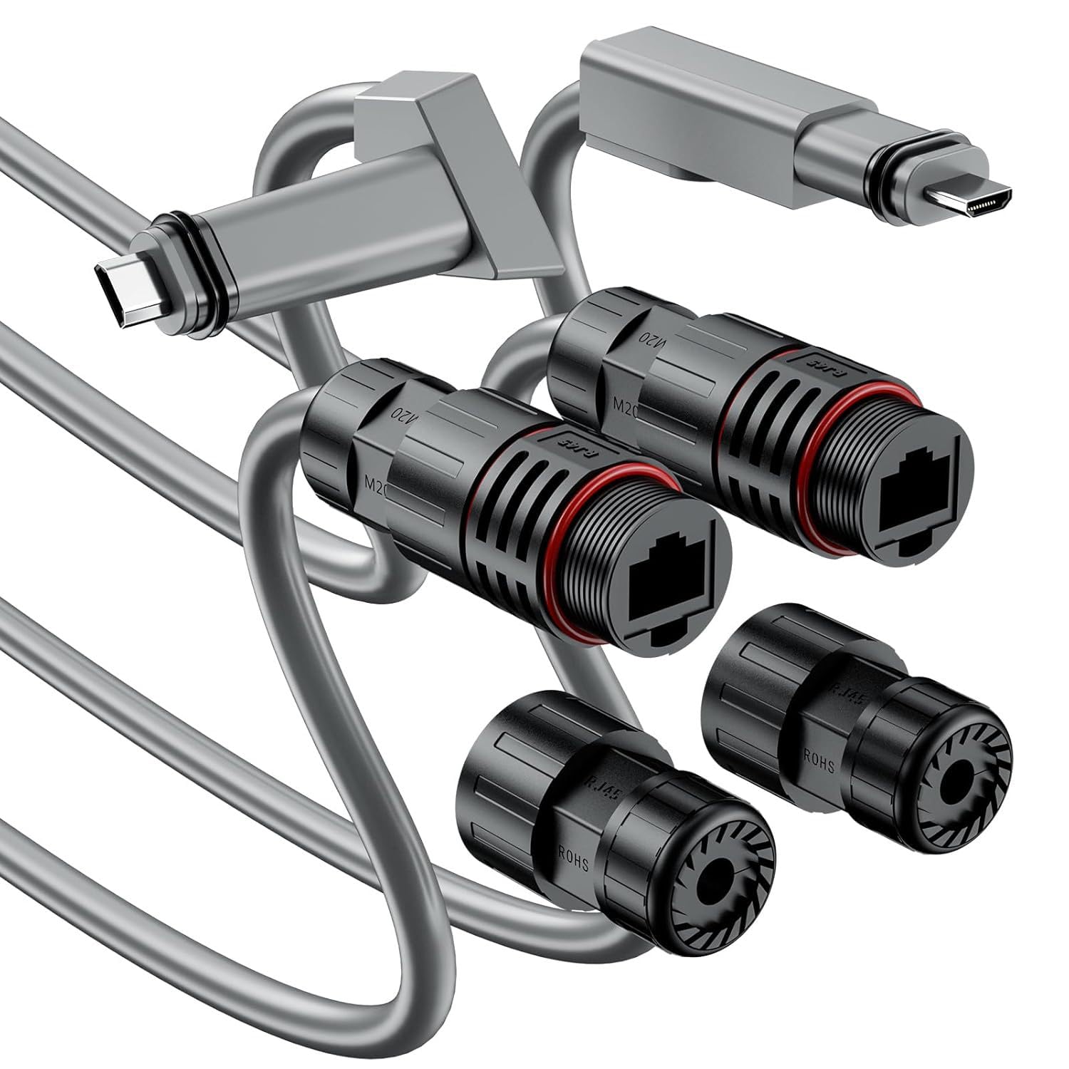 Adapter przedłużający Gen 2 IP68 20-pinowy do CAT6 Run, 1 m Pigtail, kompatybilny ze Starlink Standard (V2) Dish & Router, do 53 m