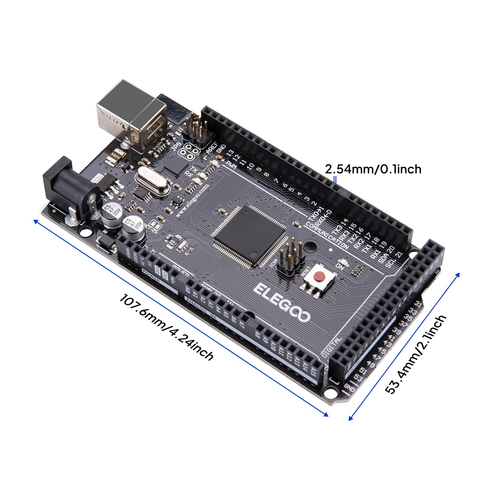 Elegoo Arduino Mega 2560 R3 Carte à microcontrôleur basée sur le ATmega2560 ATMEGA16U2 avec cble USB compatible avec Arduino Mega Kit noir MEGA 2560 Negro