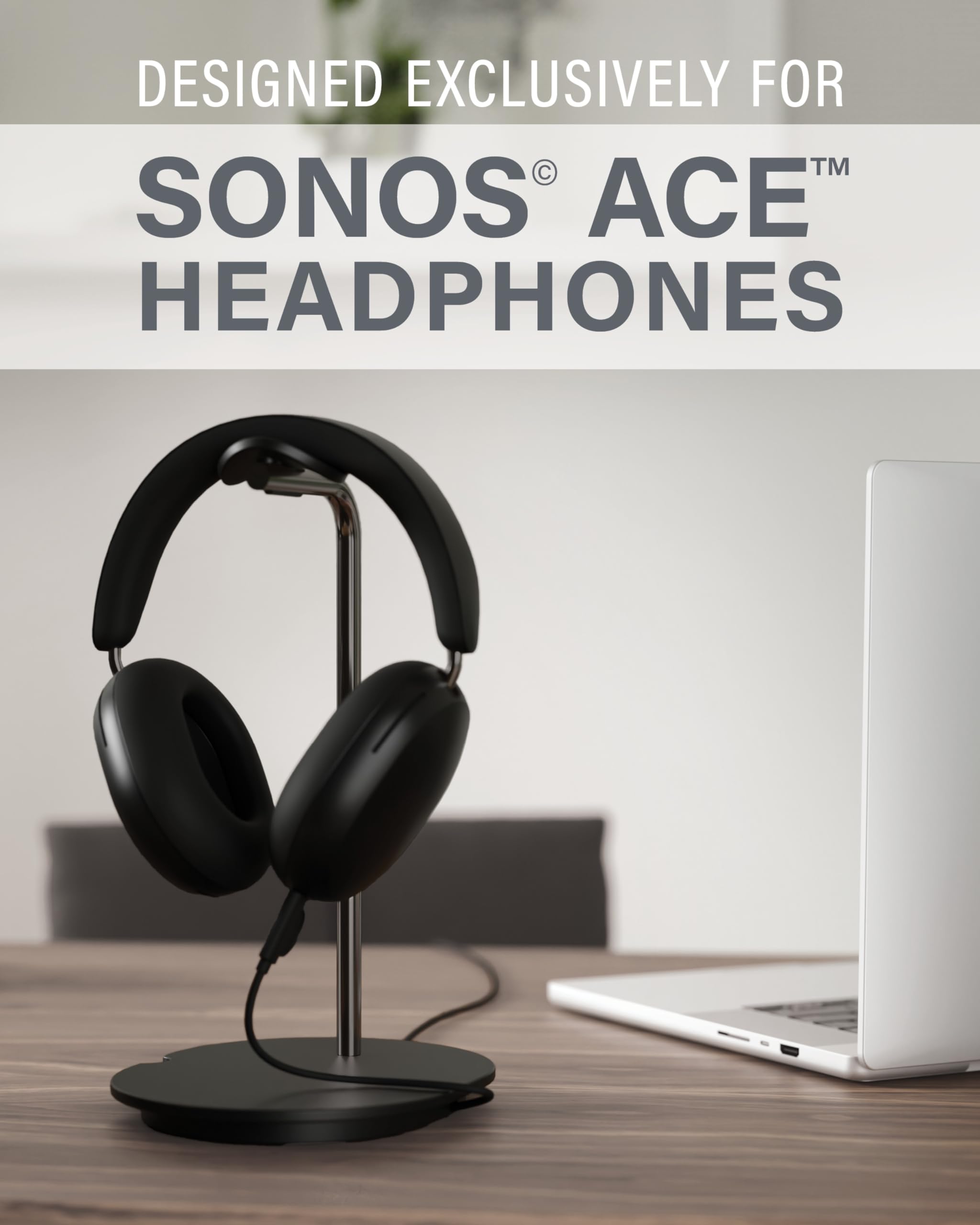 Sanus Sonos Ace Support pour Casque – Support en Silicone de qualité supérieure pour éviter Les Plis, Gestion des câbles intégrée avec Clip magnétique pour Une Charge Rapide – Installation sans Outil