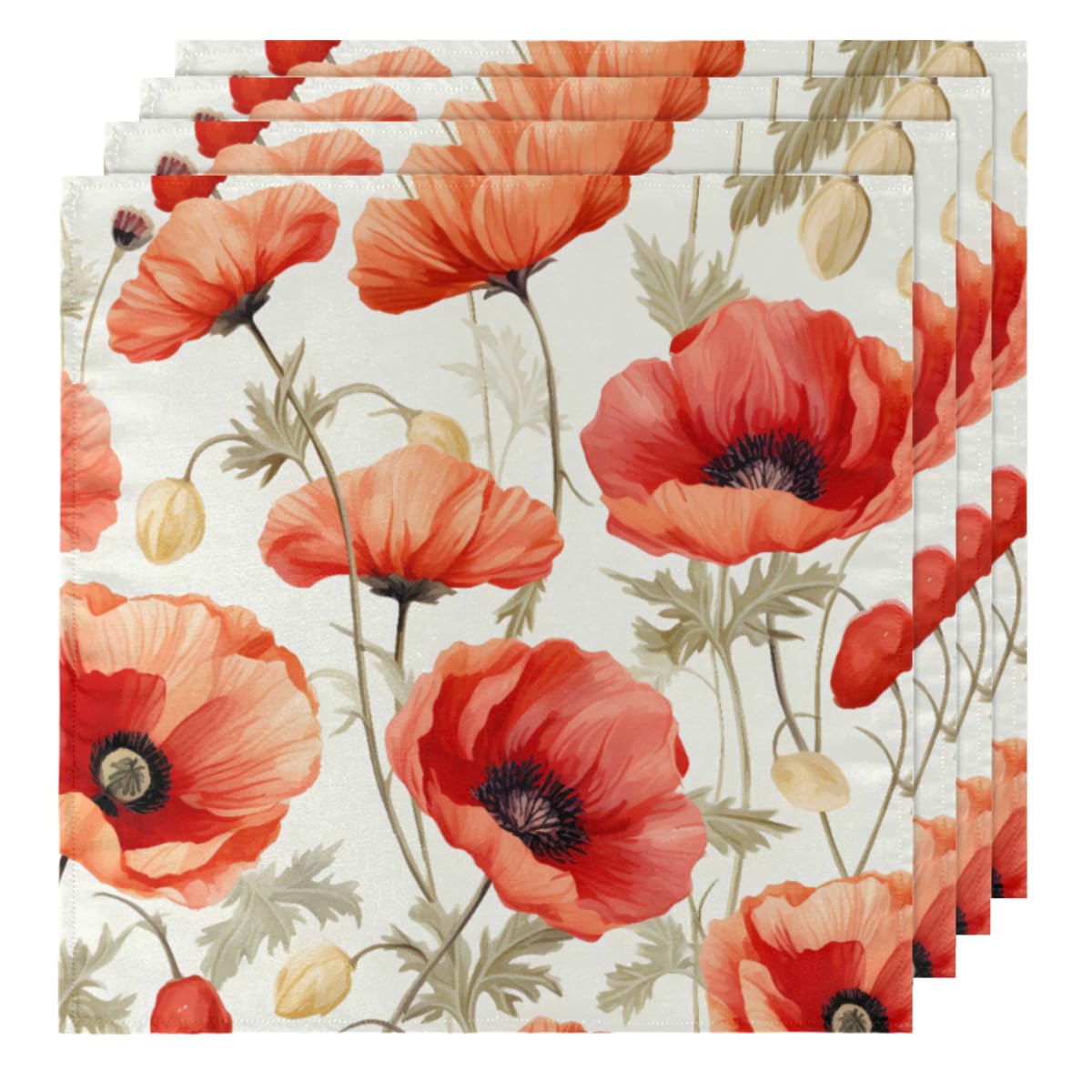 DXTKWL Cloth Napkins Set of 4, Retro Red Poppy Flower Polyester Dinner Napkins 20x20 inch, Reusable Washable Table Cloth Napkins for Home Holiday