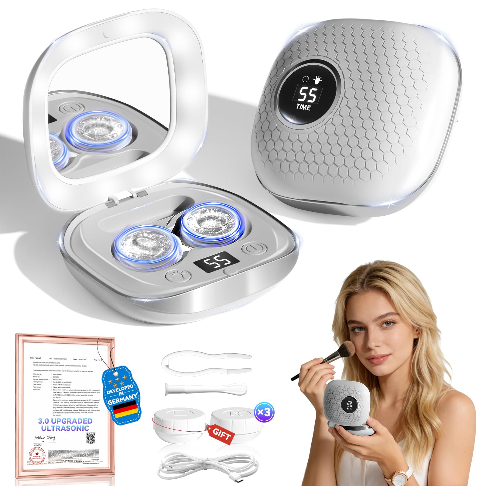 Pro 3.0 Ultrasonic Contact Lens Cleaner - 99% Brightness【Rechargeable】