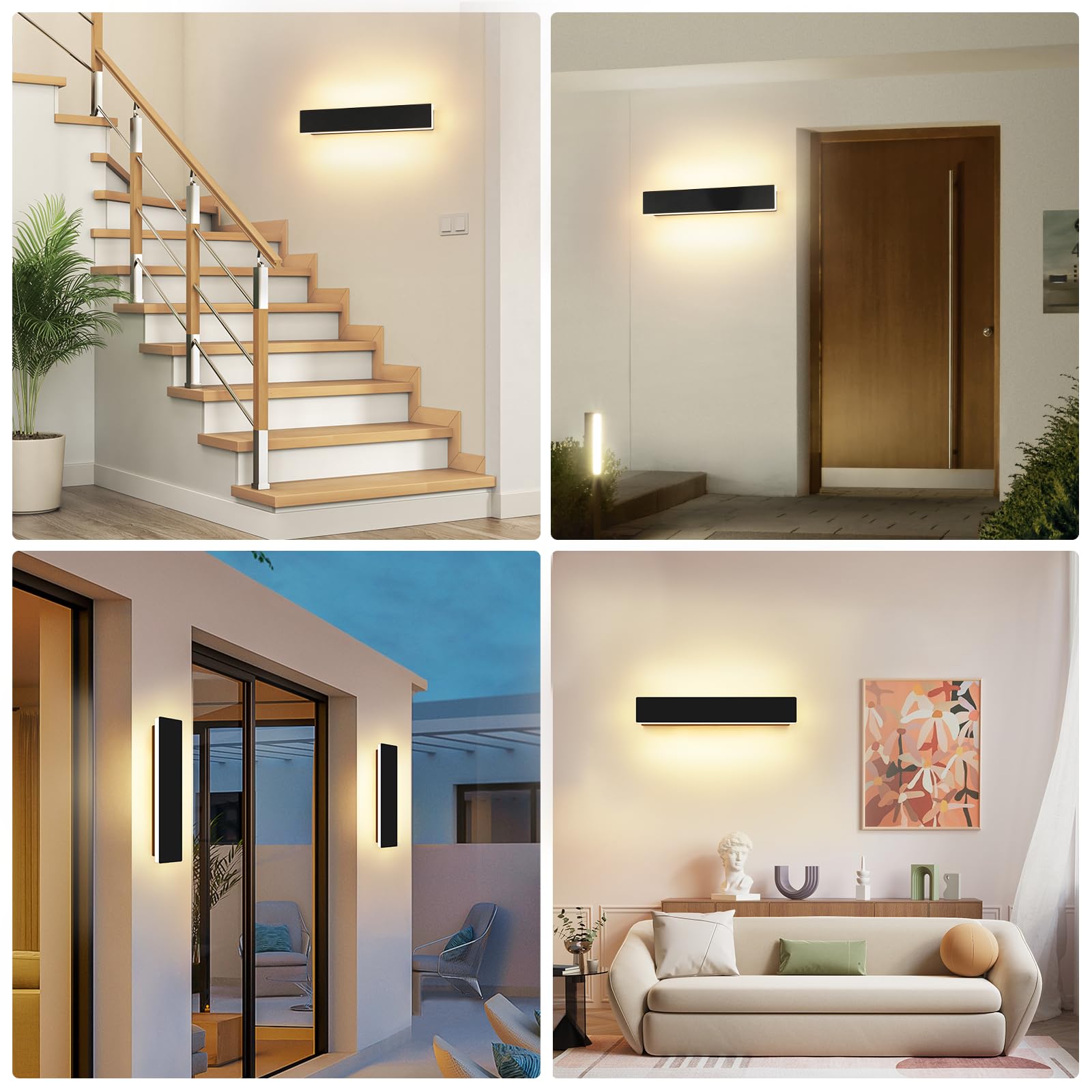 ledmo 2 Pezzi Applique da Parete LED 10W 3000K Nero IP54 Interno Esterno | Luce LED su tutto il perimetro, effetto uniforme e avvolgente; posa orizzontale o verticale, IP54 per interno ed esterno.