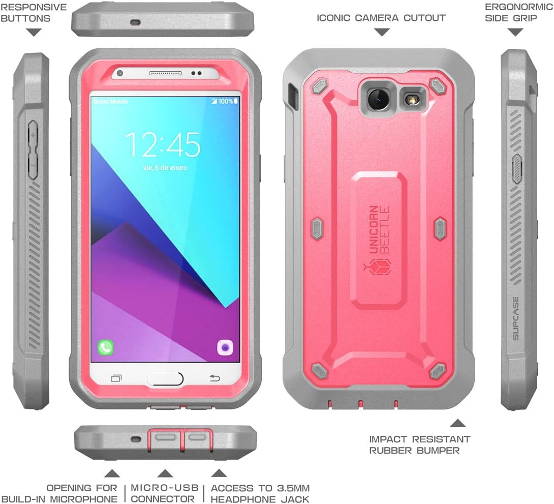 Samsung Galaxy J7 2017, Galaxy Halo Case, SUPCASE UB Pro Series Full-Body Rugged Holster with Built-in Screen Protector for Galaxy Halo/J7 2017 (SM-J727), Not fit J7 2018 (SM-J737) (Pink)