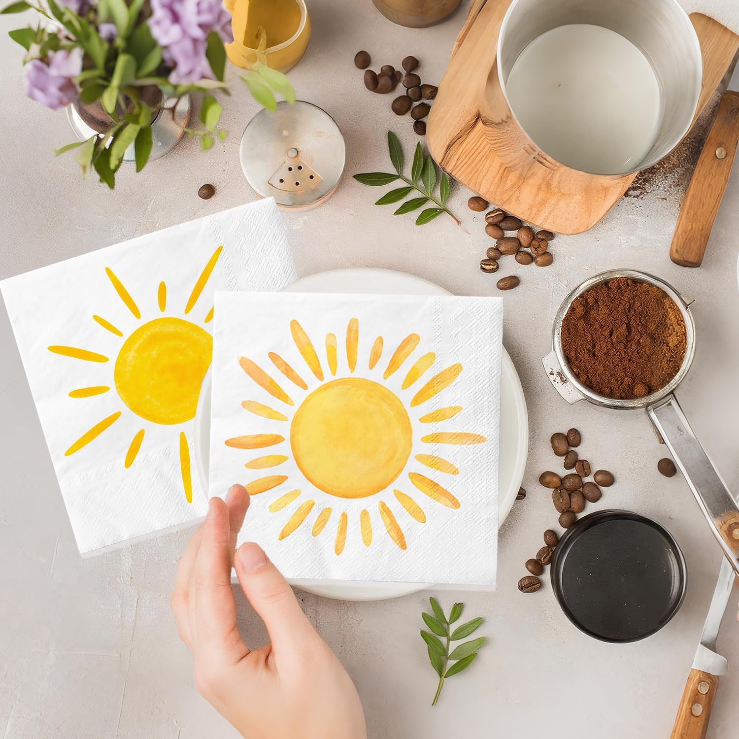 100ps Boho Sun Party Paper Napkins First Trip around The Sun Birthday Decorations You Are My Sunshine Boho Hippie Sunshine Disposable Napkins for Boys Girls Boho Sun Baby Shower Party Supplies Decor