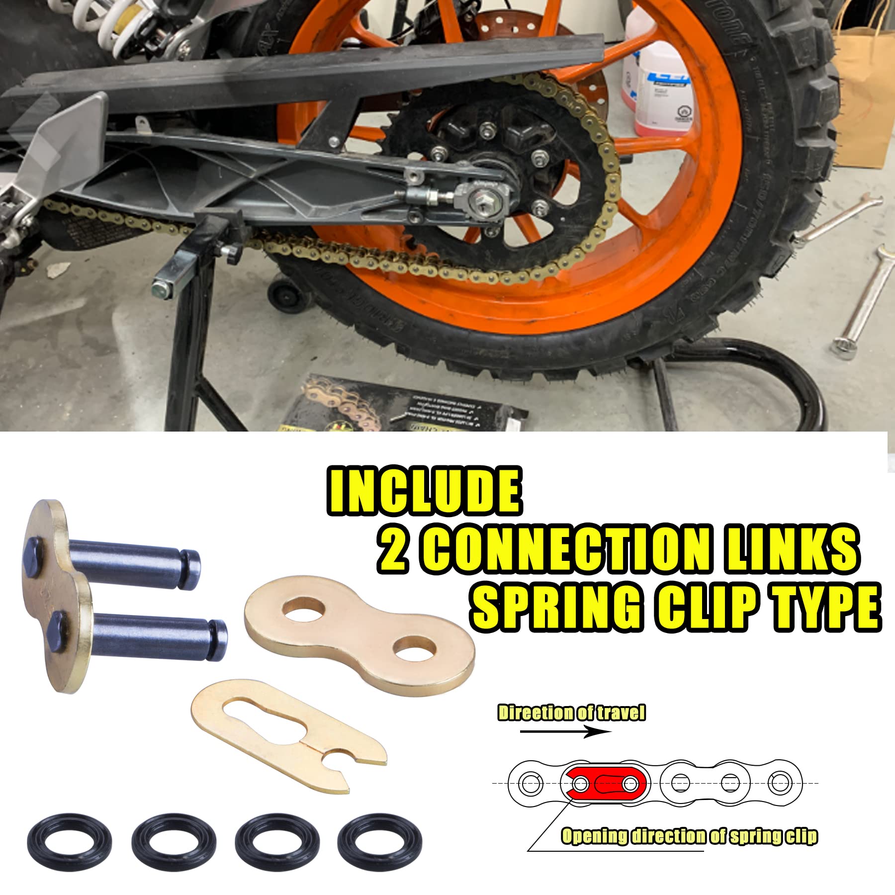 Gold 520 X-Ring-Kette + Kettenbrecher, 120 Glieder mit Verbindungsglied