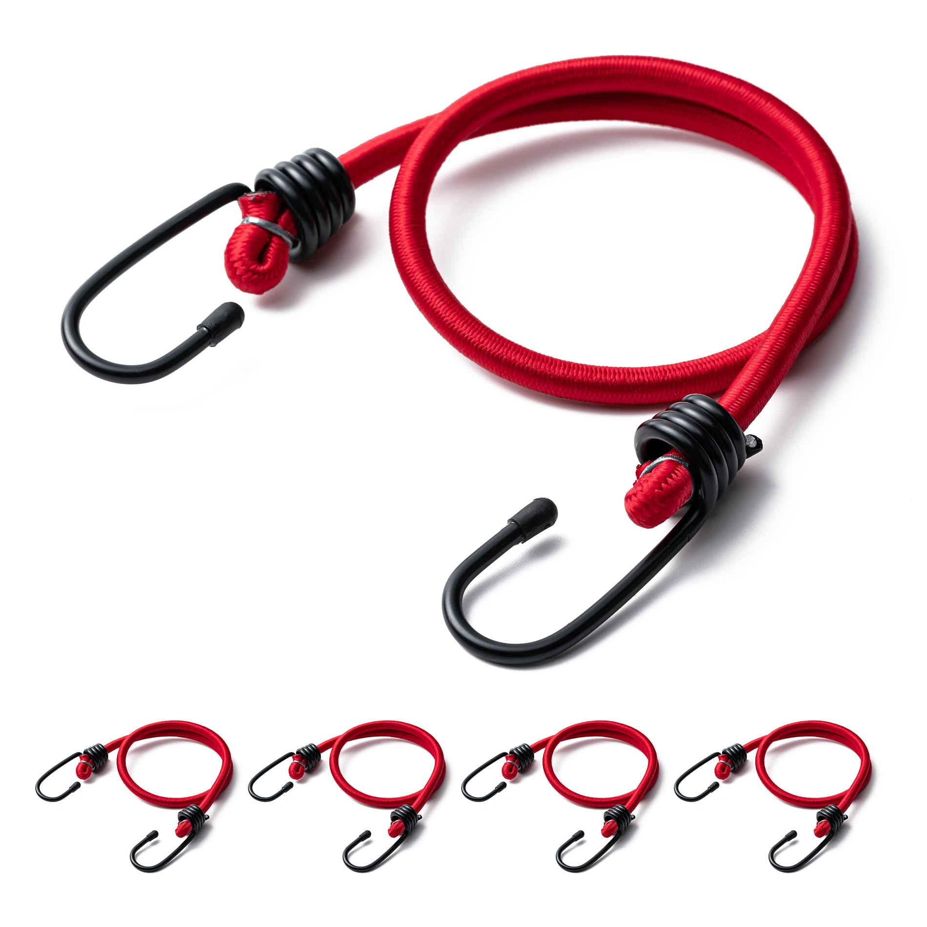 Aegero 24inch Bungee Cords with Hooks,5Pcs Heavy Duty Extra Strong Outdoor Elastic Rope,Multi-Purpose Elastic Bungee Straps for Luggage,Camping,Tarps,Bike Rack,Outdoor Tent,Weatherproof（Red） — image 1