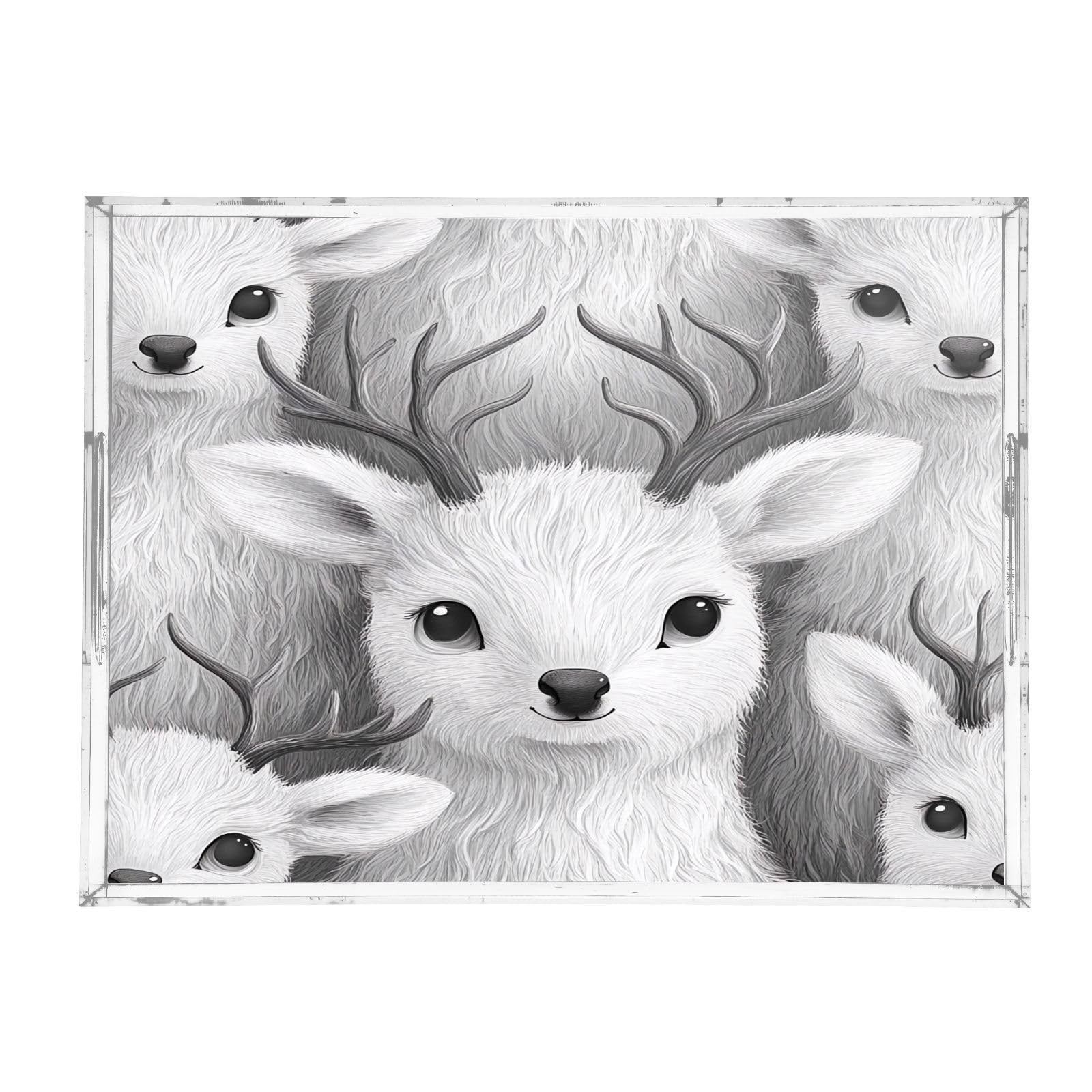 Msyxl Cute Deers Grey Serving Tray for Coffee Table, Decorative Acrylic Tray Cute Deers Grey Tray with with Handles for Breakfast, Ottoman, Countertop, 12x16 in