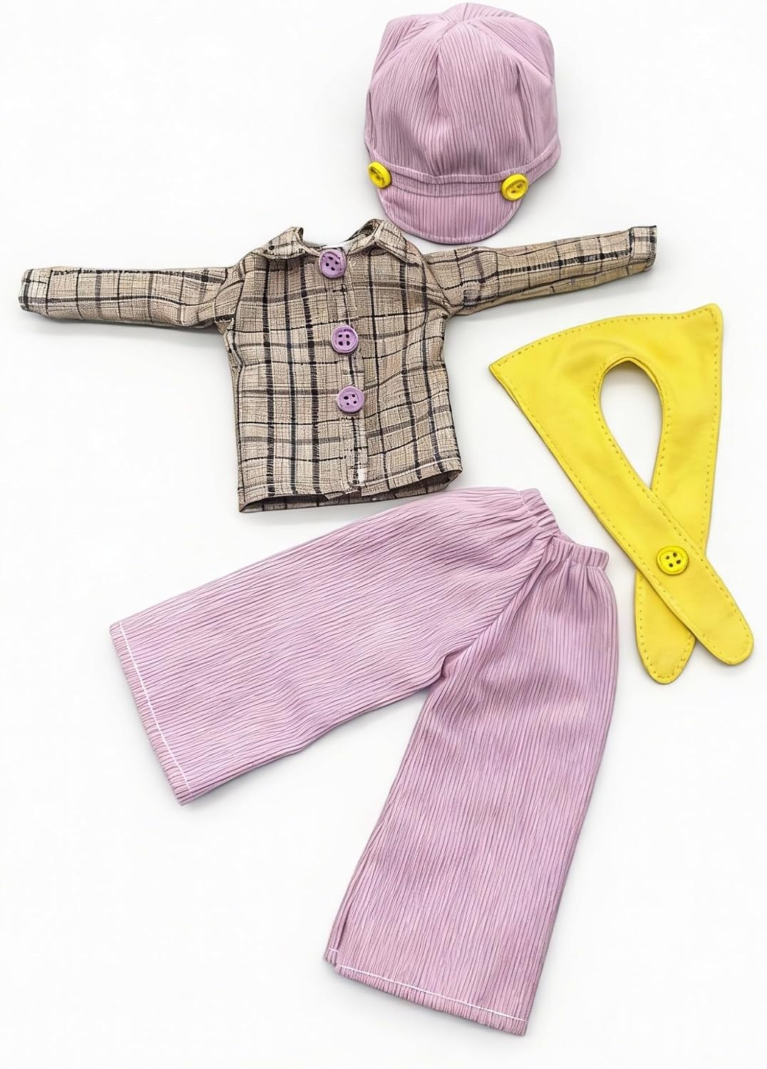 1/6 YoSD BJD Outfit for 30cm Collectible Figure, Vintage Academia Style with Plaid Shirt, Striped Set & Bow Tie, Doll Not Included
