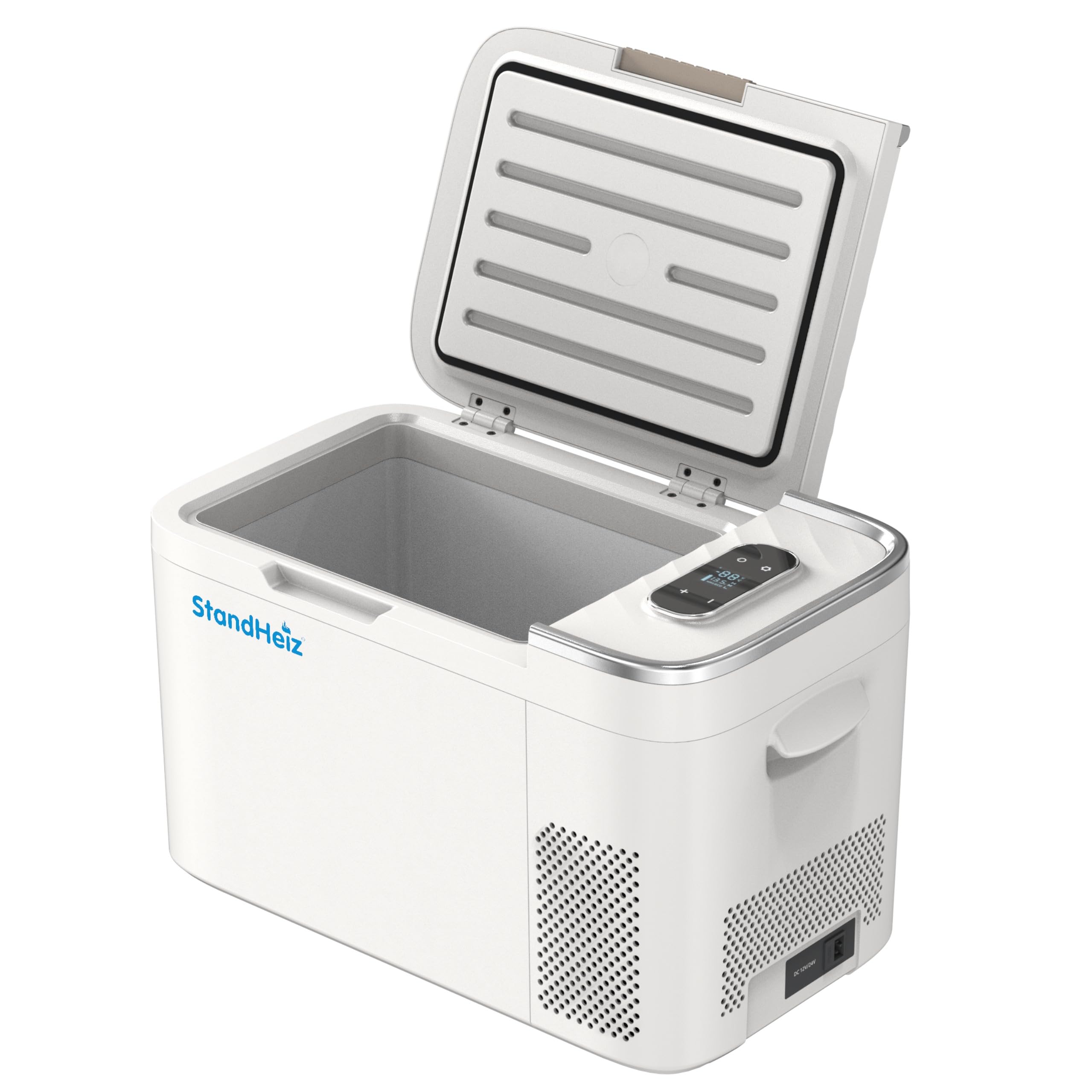 Mini lodówka kompresor 25 l – przenośna lodówka podróżna do samochodu i na kemping, 12 V/24 V/230 V, funkcja zamrażania do -20°C, cicha i energooszczędna, do samochodu, kampera i na zewnątrz