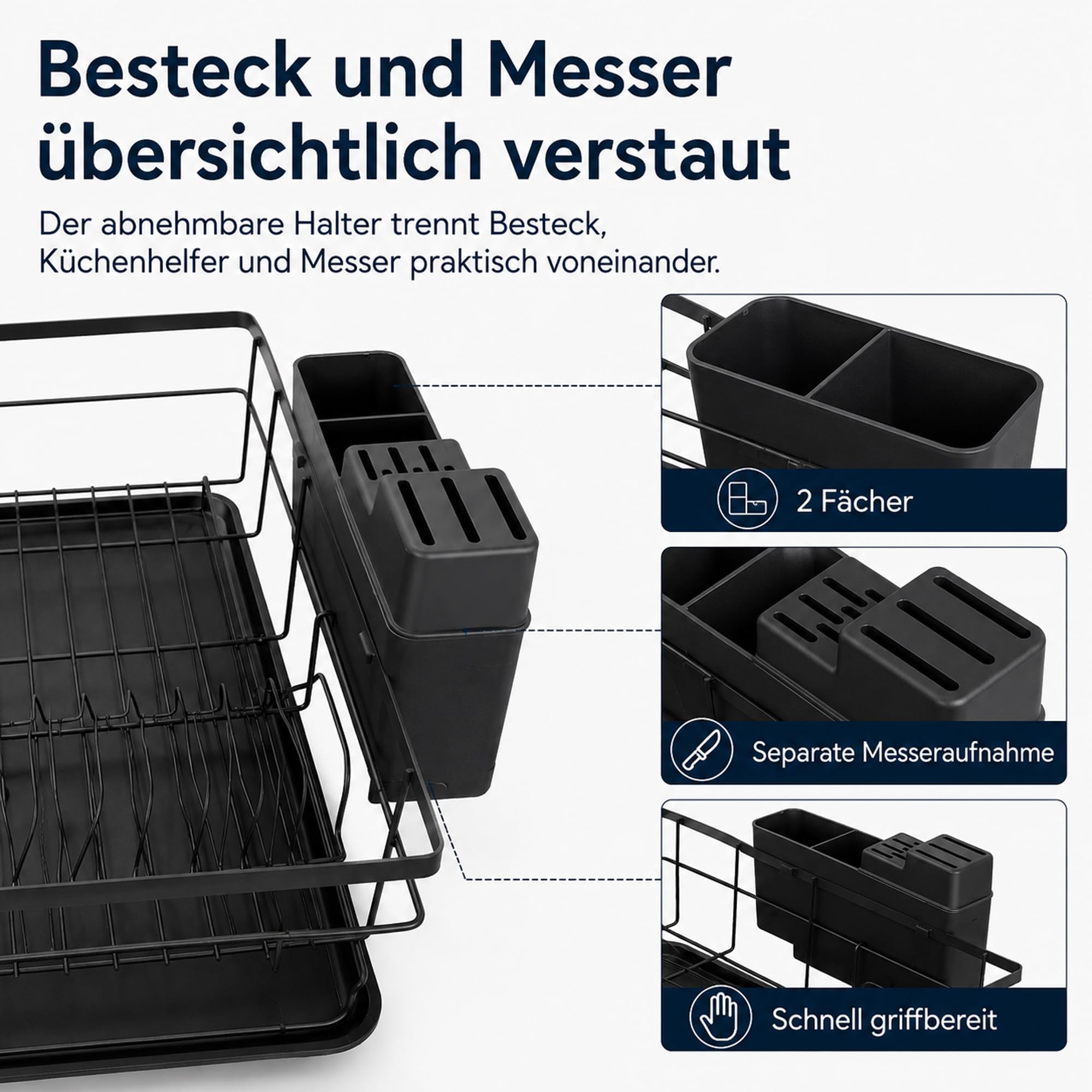 Égouttoir extensible - Grand égouttoir à vaisselle pour évier et plan de travail - Égouttoir en acier inoxydable avec porte-ustensiles et bec pivotant - Égouttoir à vaisselle anti-rouille