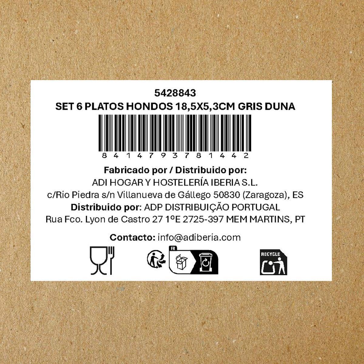 Quid Lot de 6 assiettes creuses en céramique 18,5 x 5,3 cm, convient au micro-ondes, grande taille, pour des portions extra sales