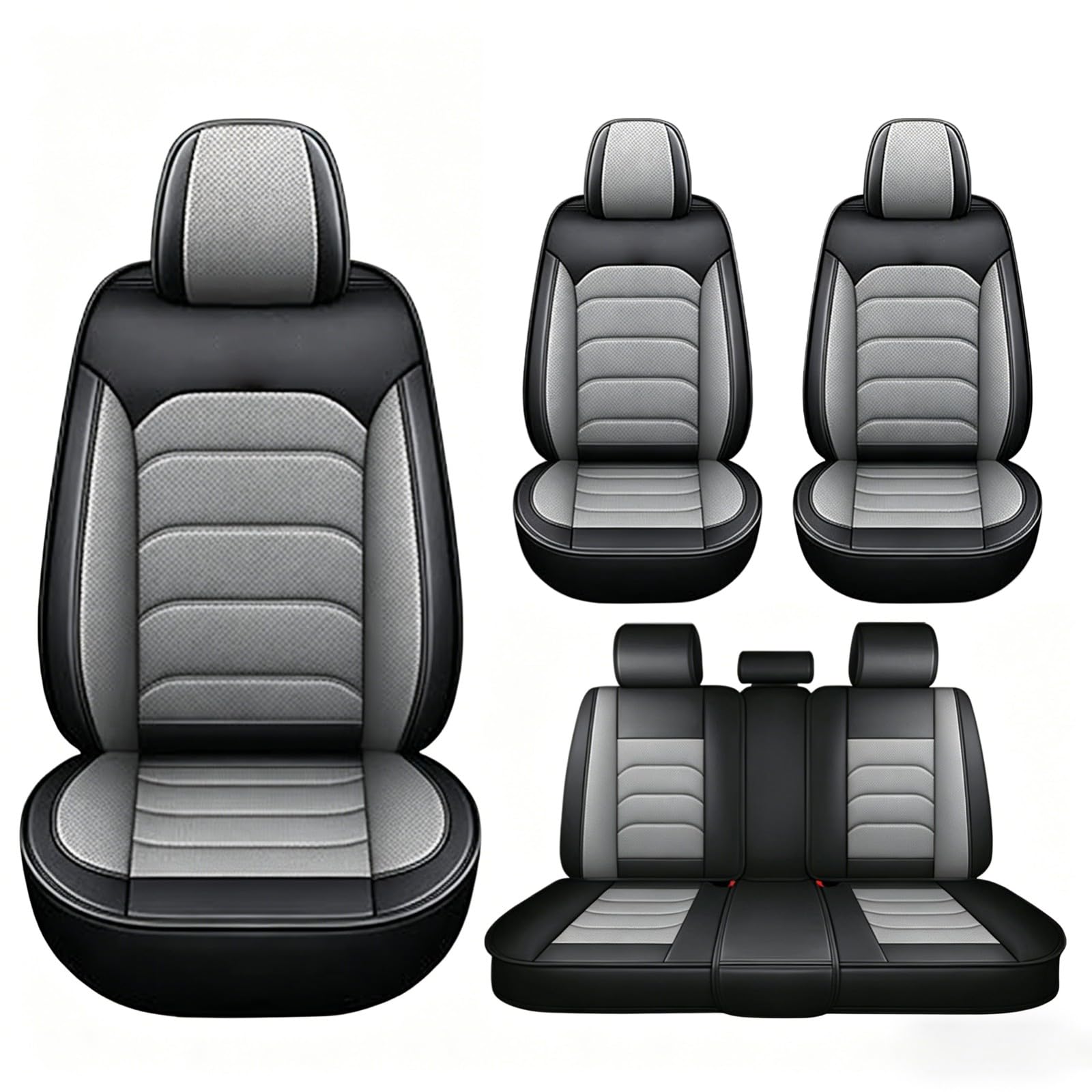 Fundas Asientos Coche Universal para Renault Austral 2024-2026,5 Asientos-Delanteros y Traseros Compatibles con Airbags Laterales, Material Piel Impermeable-Gris