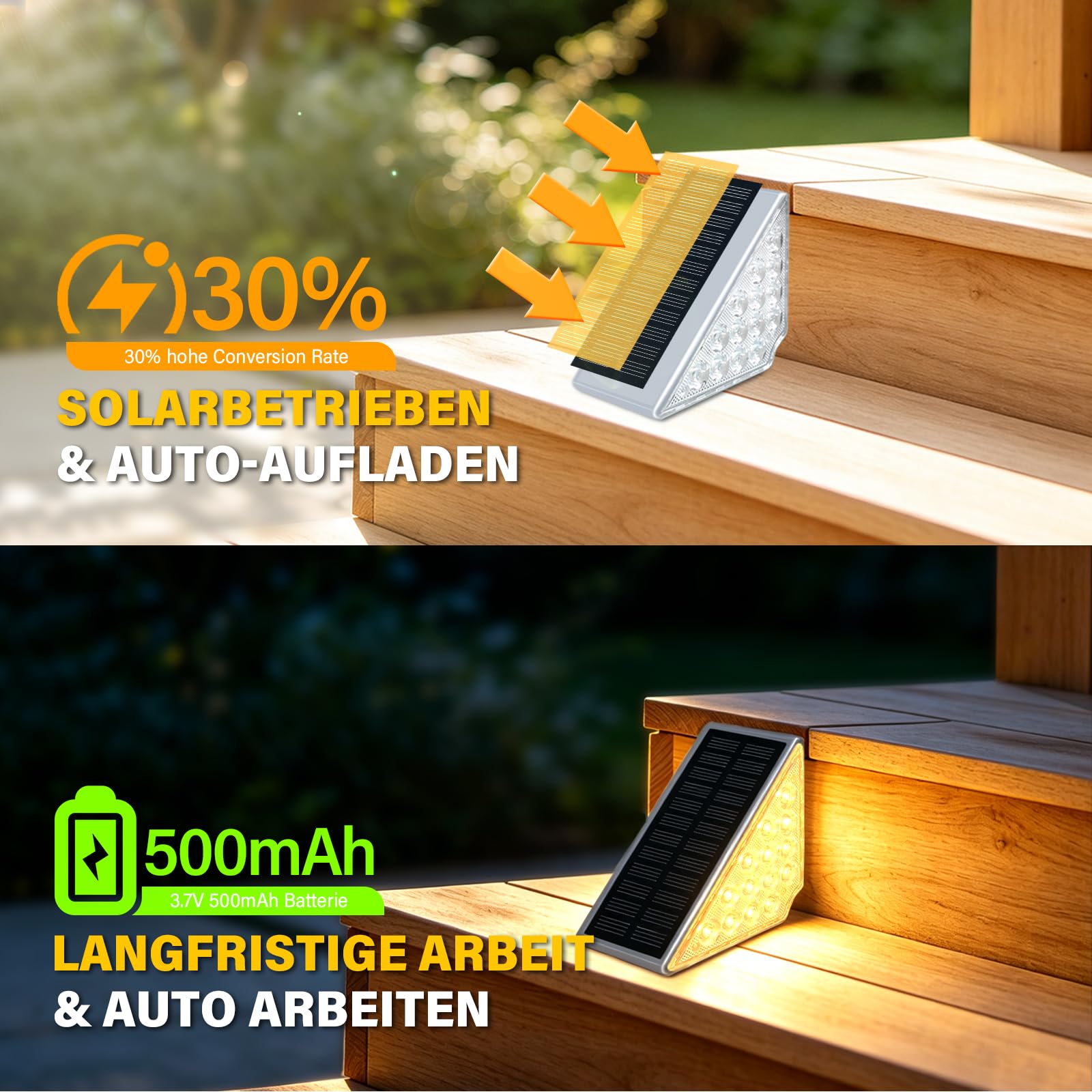 Lot de 4 lampes solaires d'escalier d'extérieur - Blanc froid et blanc chaud - Étanche IP67 - Pour sol, véranda, décoration, cour, allée, jardin, trottoirs