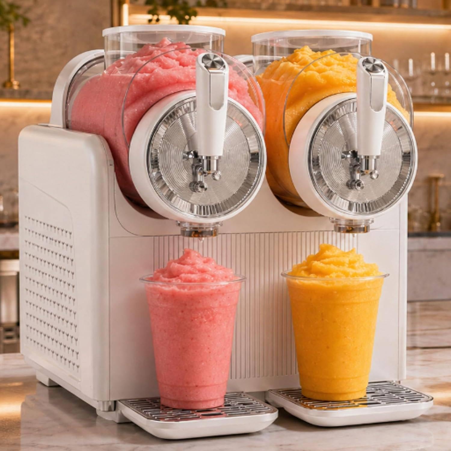 MANYOUYOU 430w Slushie Machine, 2l*2 Slushy Maker with Adjustable Temperature, LED Display, Auto-Clean, 7-in-1 Chilled Drink Maker for Ice Cream, Frappés, Milkshake, Chilled Margaritas White