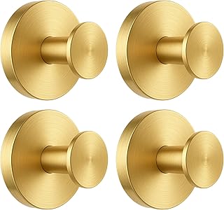 BKV Suction Cup Hooks for Glass Window,Removable Shower Hooks for Inside Shower,Metal Towel Hooks for Bathrooms,4 Pack(Gold)