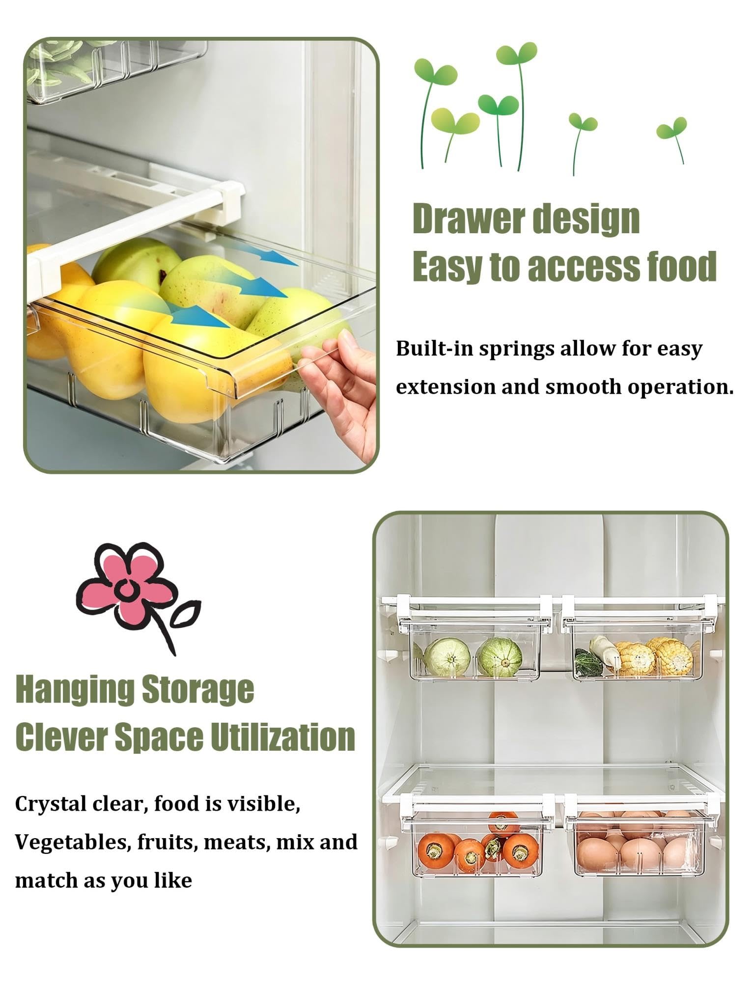Cajón Organizador Extraíble para Nevera, Huevos, Frutas y Verduras