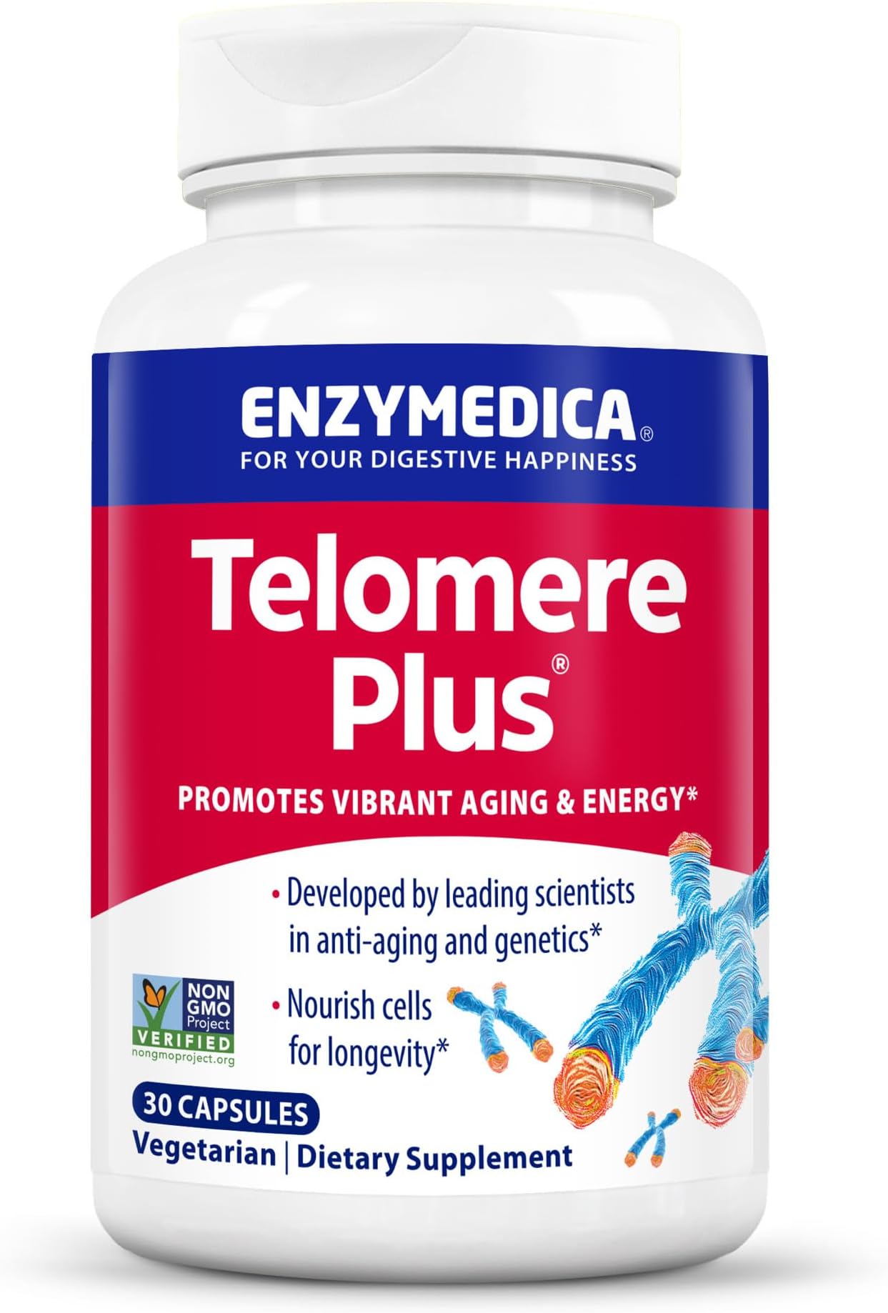 Enzymedica, Telomere Plus, Cellular Support, Dietary Supplement, 30 Capsules, Vegetarian, Gluten-Free, Soy-Free