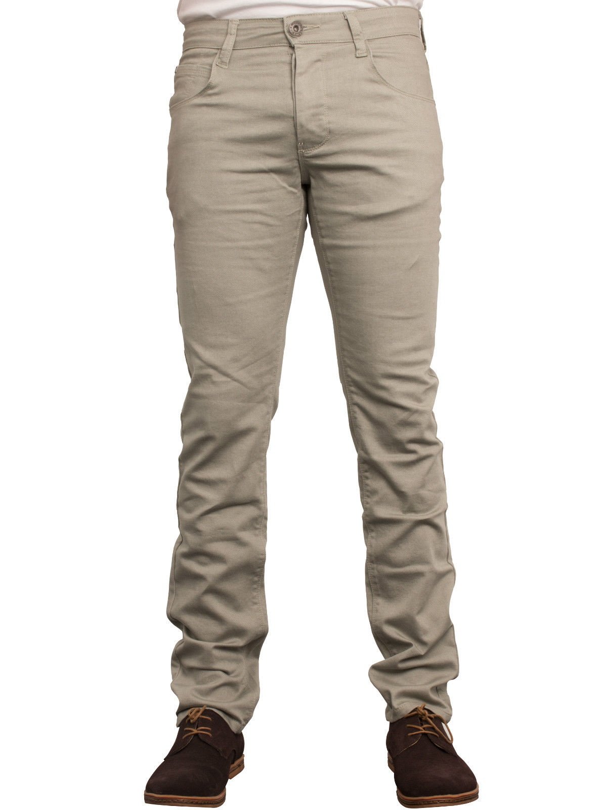 Enzo Men's Stone New Jeans Ez340 Skinny Slim Fit Stretch Chinos Jeans In Navy Burgundy & Tan Colours 28-40 (28R, )