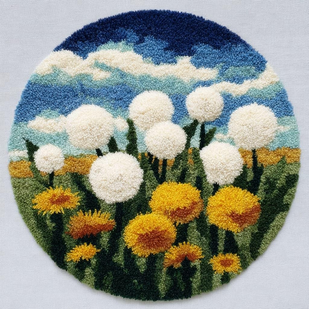 kitphoenix Round DIY Latch Hook Rug Kits Daffodils 20X20Inch (50X50Cm) Easy for Beginners Round Carpet Crochet Yarn Craft Large Rug Hook and Latch Tapestry for Home Decor
