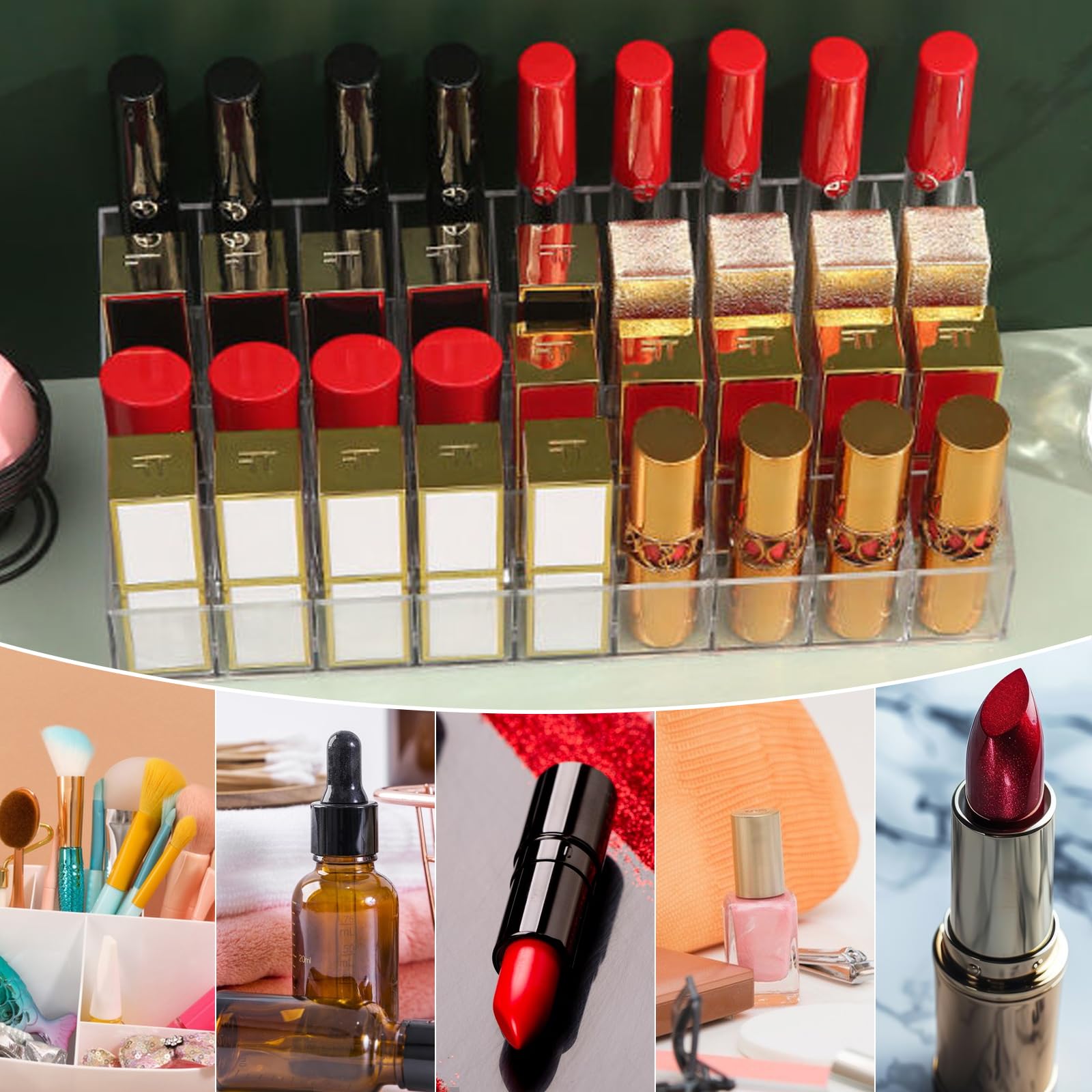 Vyanveo 36 Fcher Lippenstift Organizer Lippenstift Aufbewahrung Acryl  Transparent Lipstick Organizer fr Lippenstifte, Make-up-Pinseln, Lipgloss,  Eyeliner(26,5 * 12 cm) : Amazon.de: Kosmetik