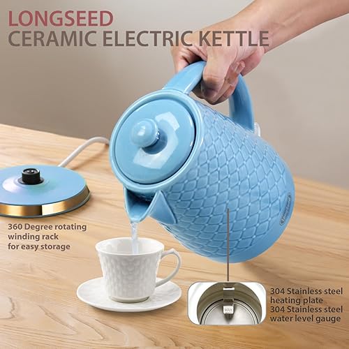 Miniatura 9 de Hervidor eléctrico de cerámica, 1.5L/1200W hierve agua rápida y fácilmente con protección contra hervido en seco y apagado automático, base