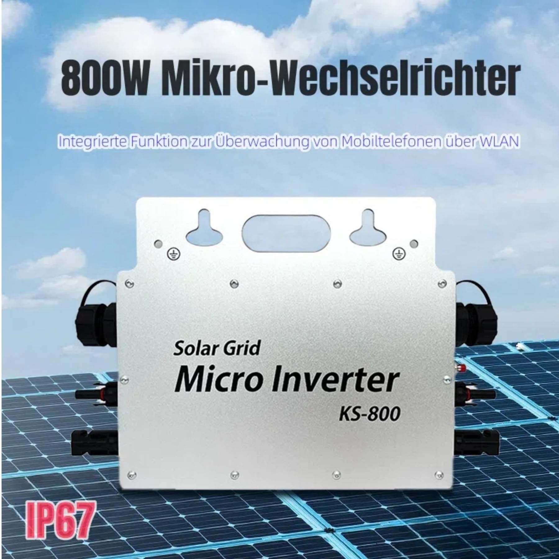 800W Micro Inverter Solar Grid Tie con schermo di monitoraggio dati AC IP67 con App WLAN per 2 moduli solari per centrale elettrica da balcone Centrale elettrica da balcone Inverter 190-270V AC