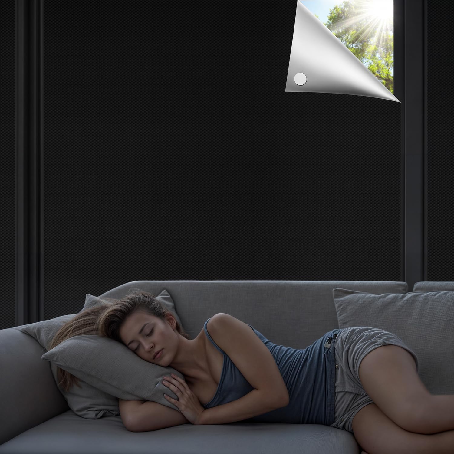 Qualsen 100% Blackout Blind 400x150cm, Portable Blackout Curtains Blackout Blinds Stick On