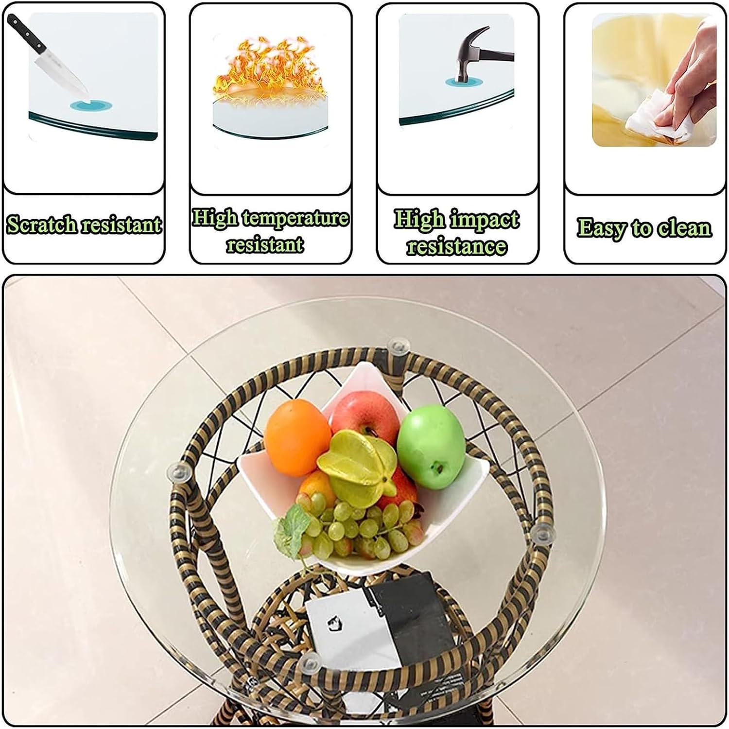HJXGQJM Round Table Top Glass, 7mm Thick Transparent Tempered Glass Table Tops, Round Circular Plate Glass, DIY Self-Made Glass Table Tops for Coffee Tables, Diameter 35cm-100cm(90CM(36INCH))
